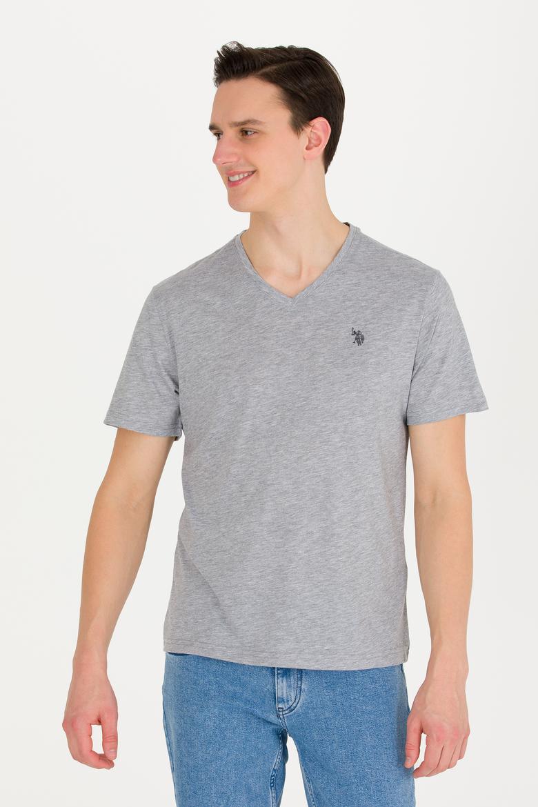Erkek Gri Melanj Basic V Yaka Tişört - 50263203021