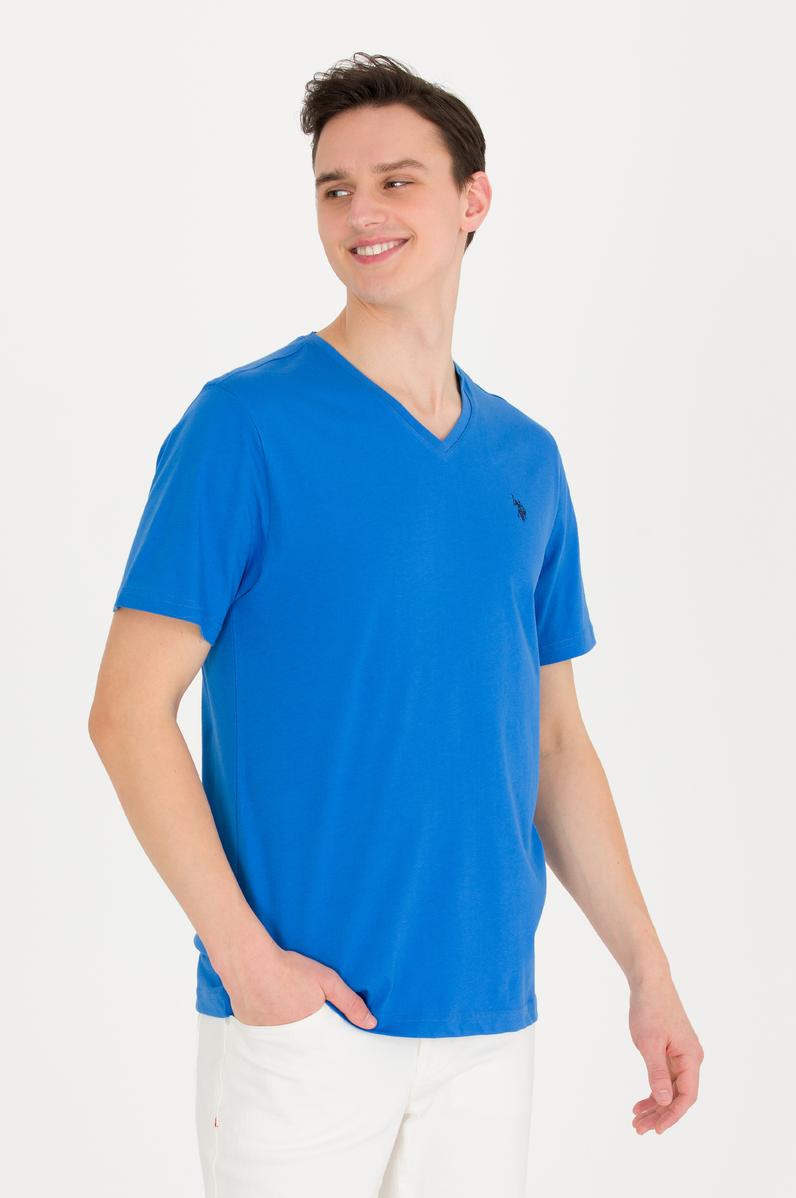 Erkek Saks Basic V Yaka Tişört
