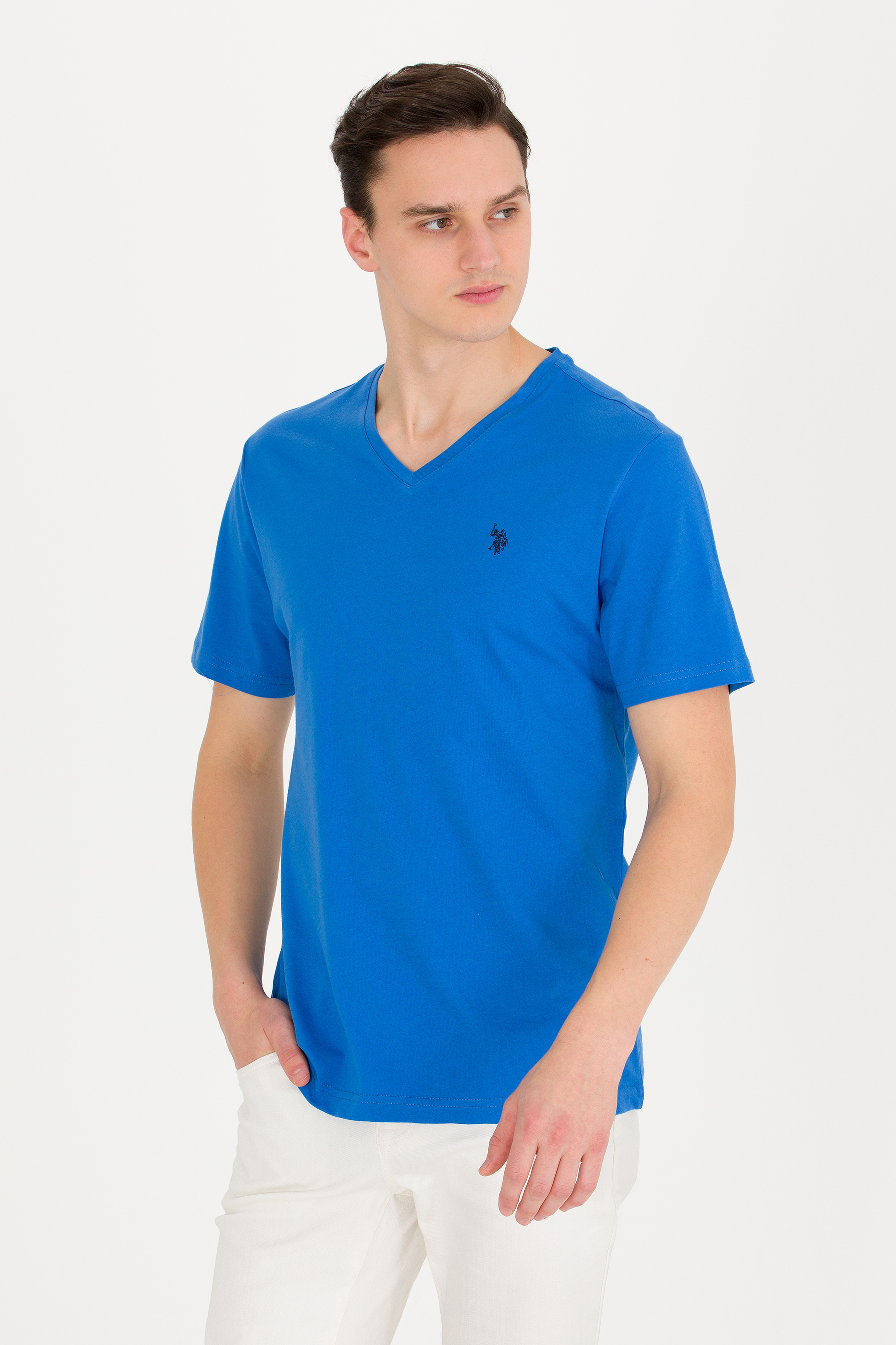 Erkek Saks Basic V Yaka Tişört - Image 3