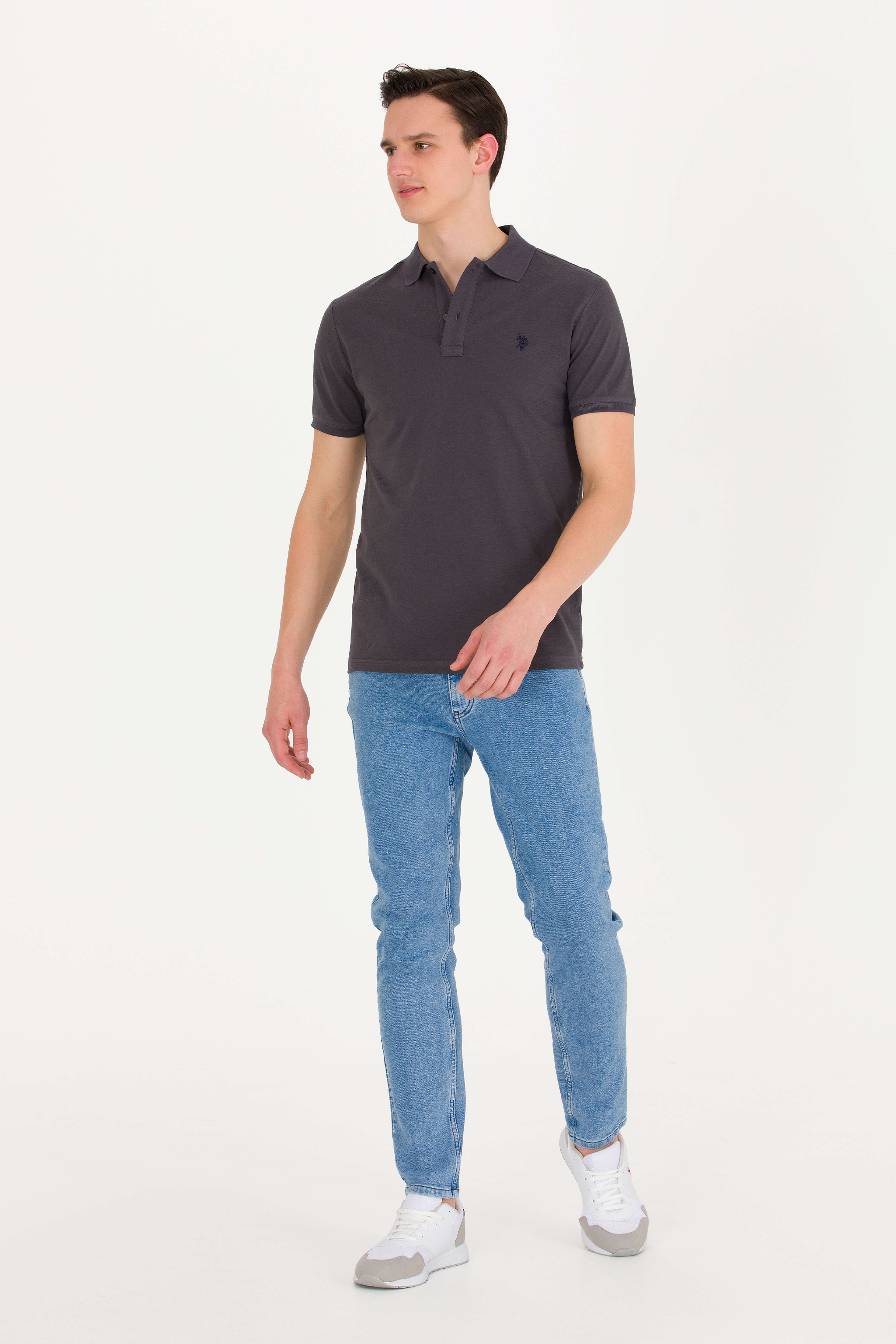 Erkek Antrasit Basic Polo Yaka Tişört - Image 4
