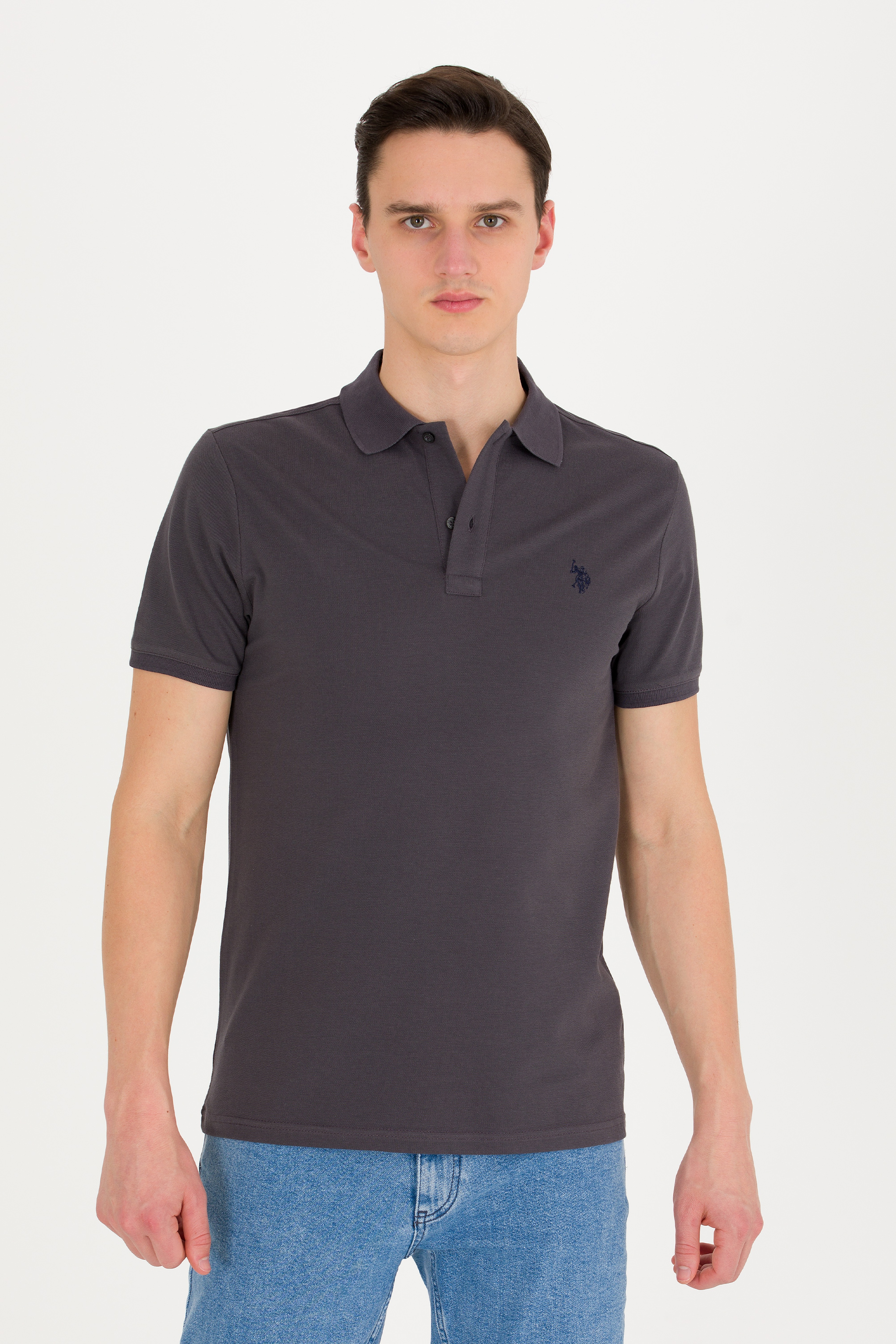 Erkek Antrasit Basic Polo Yaka Tişört - Image 3