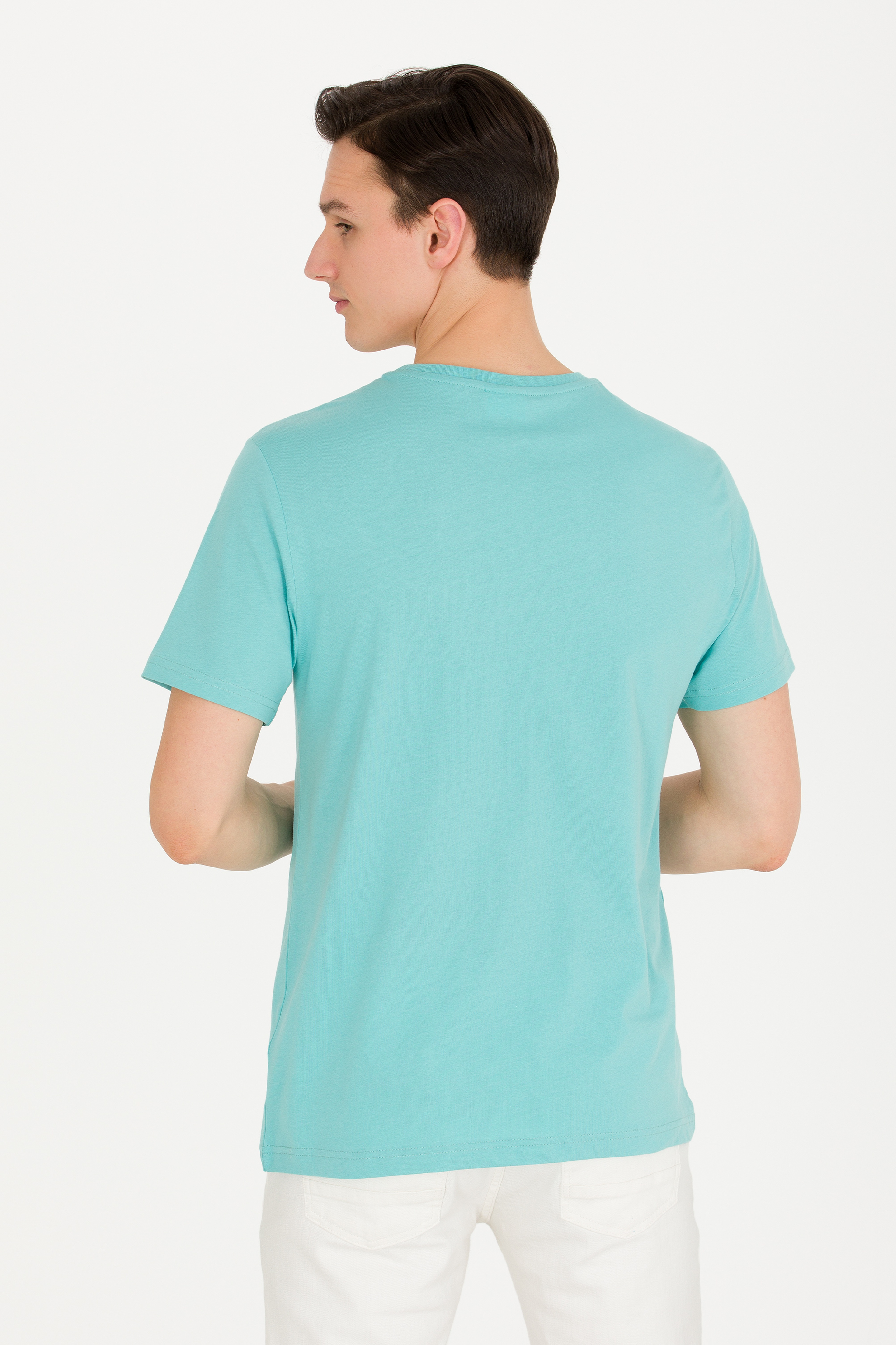 Erkek Mint Basic Bisiklet Yaka Tişört - Image 5