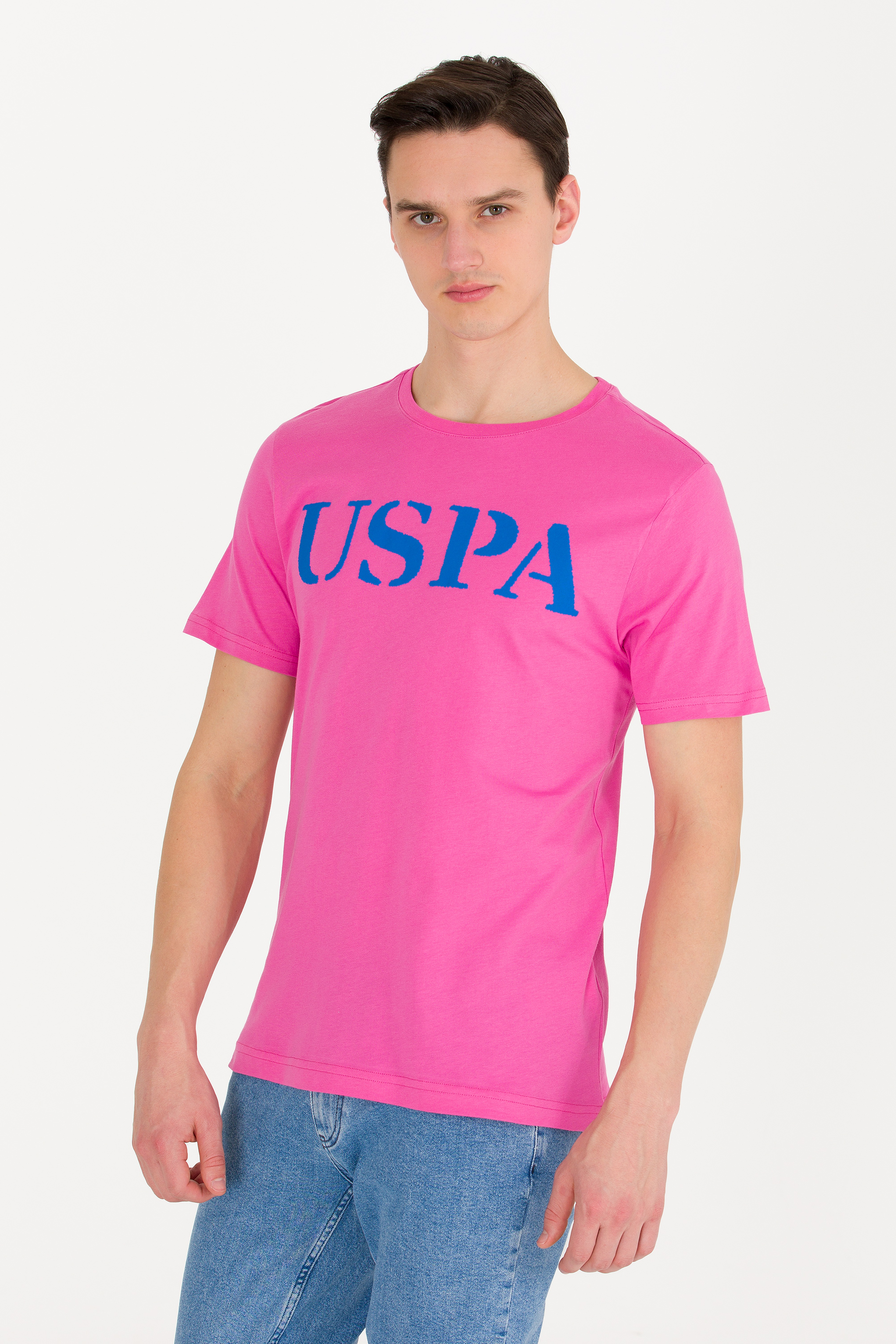 Erkek Pembe Basic Bisiklet Yaka Tişört