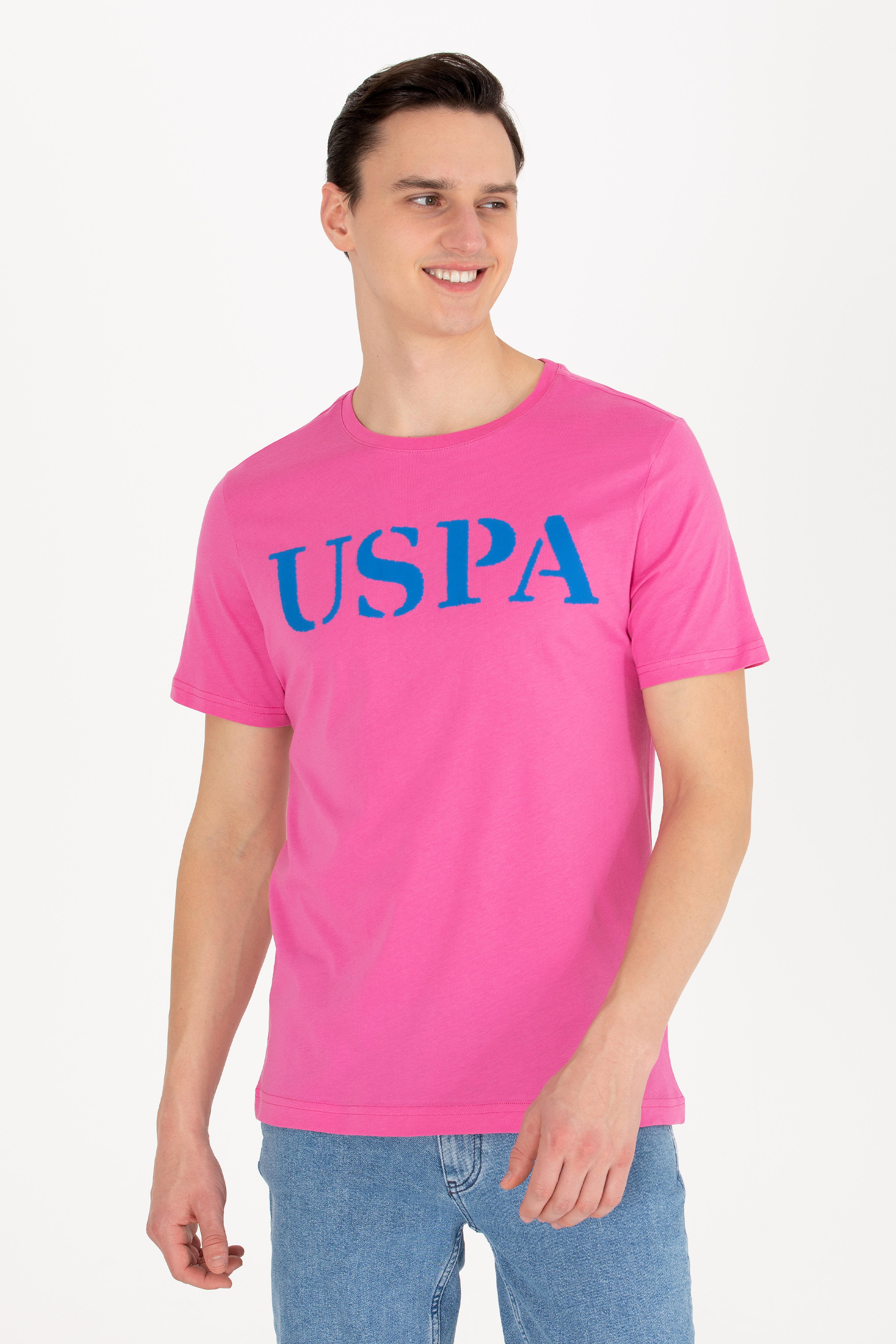 Erkek Pembe Basic Bisiklet Yaka Tişört - Image 2