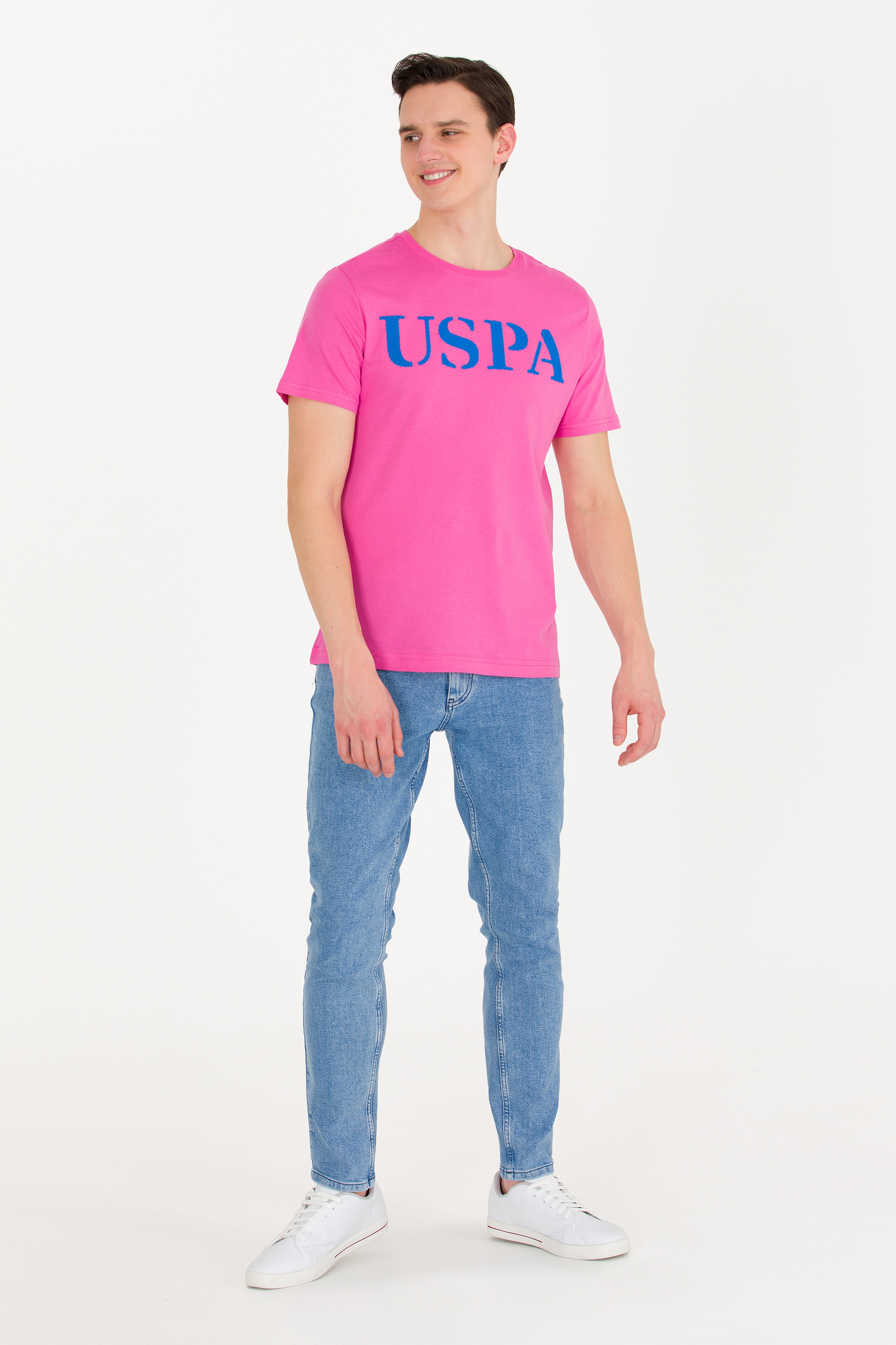 Erkek Pembe Basic Bisiklet Yaka Tişört
