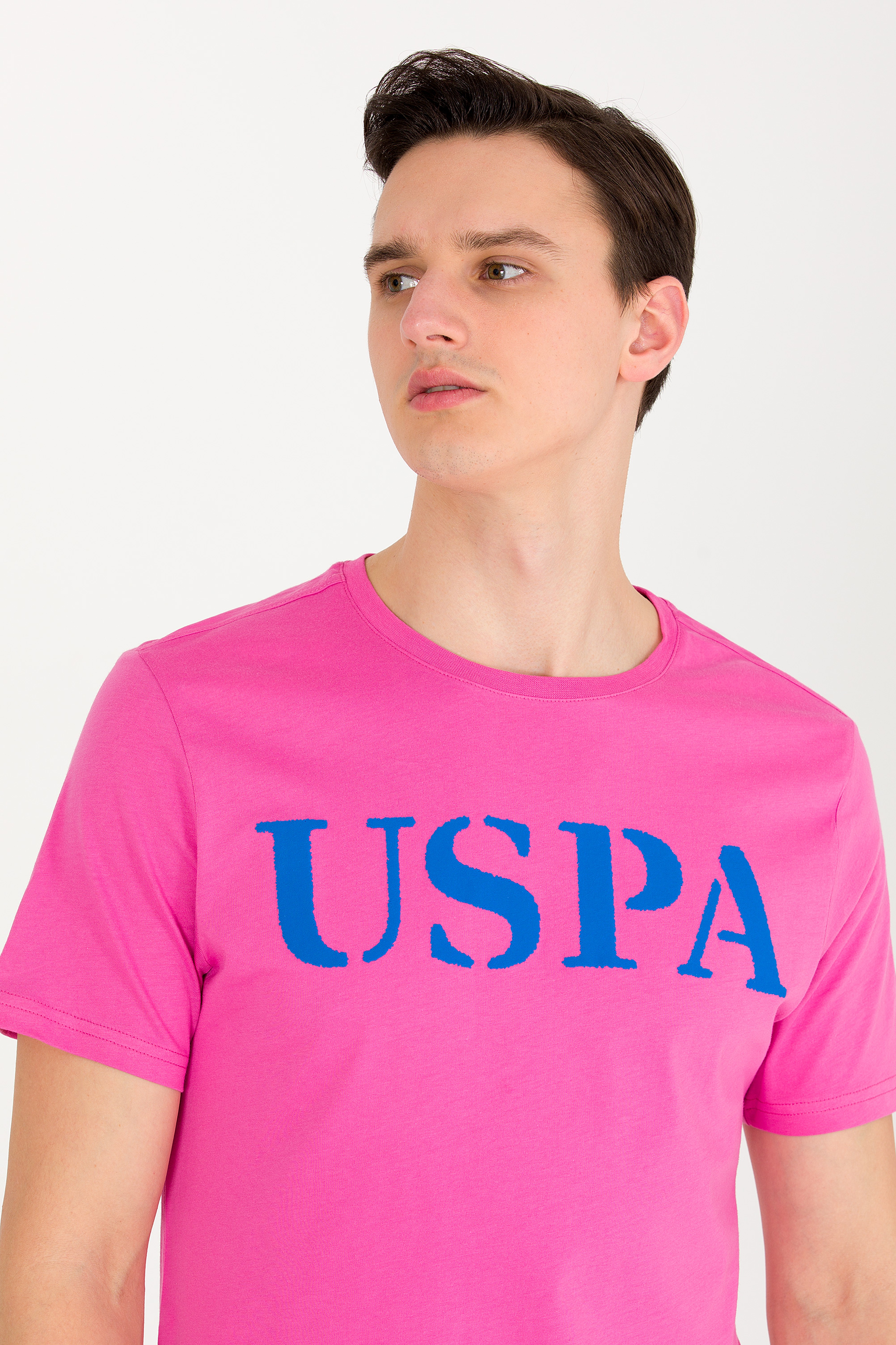 Erkek Pembe Basic Bisiklet Yaka Tişört - Image 1
