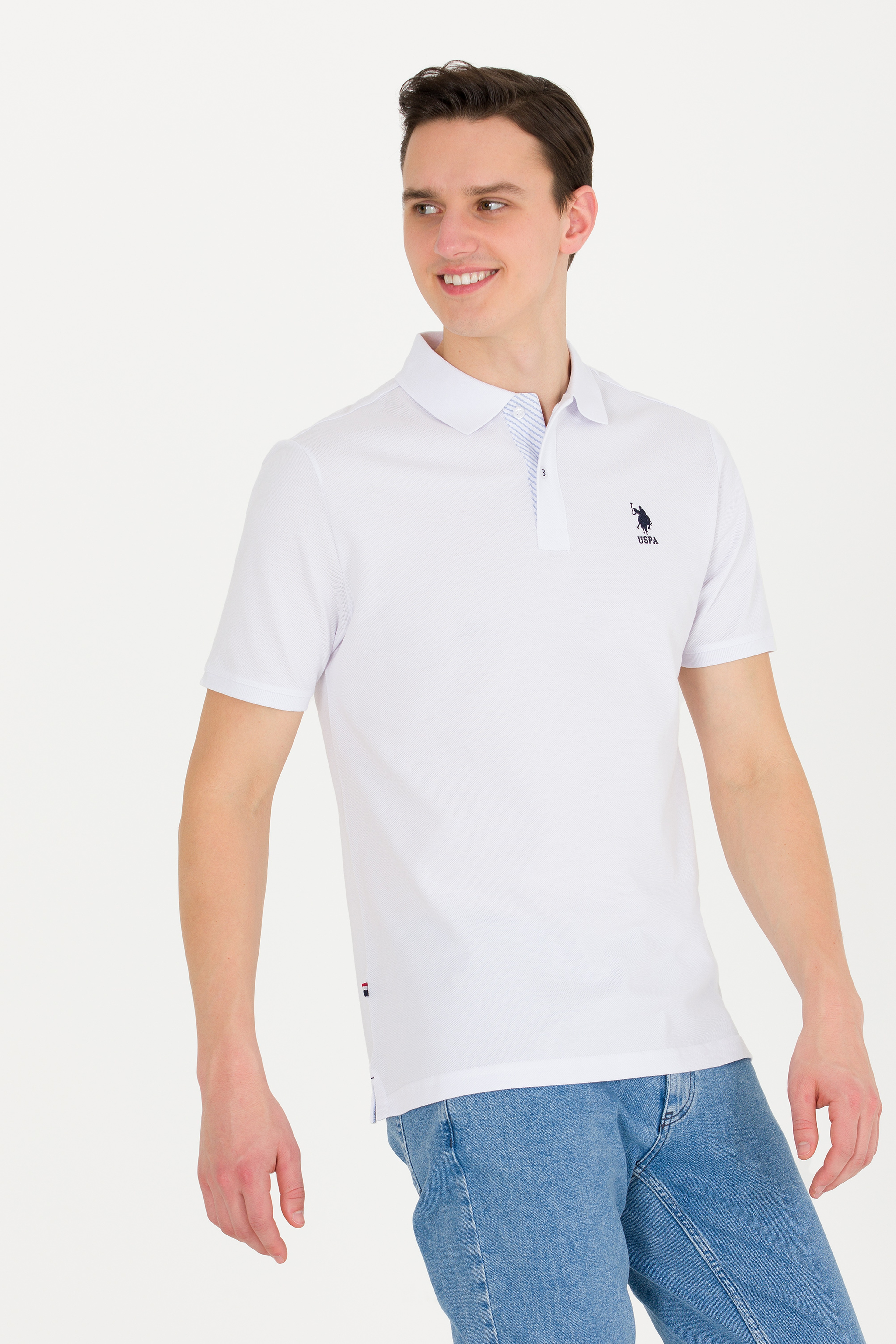 Erkek Beyaz Basic Polo Yaka Tişört - Image 3