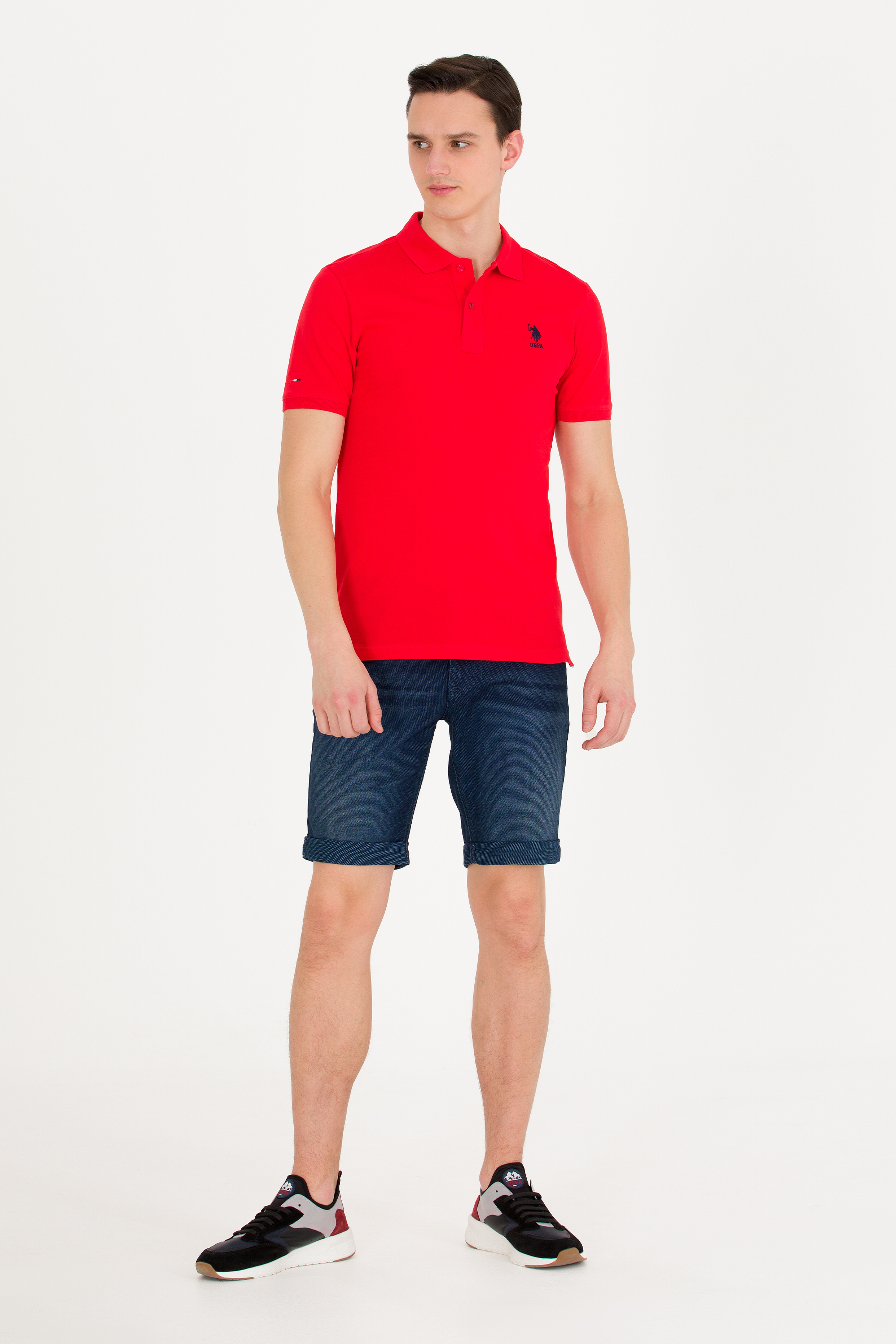 Erkek Kırmızı Basic Polo Yaka Tişört - Image 4