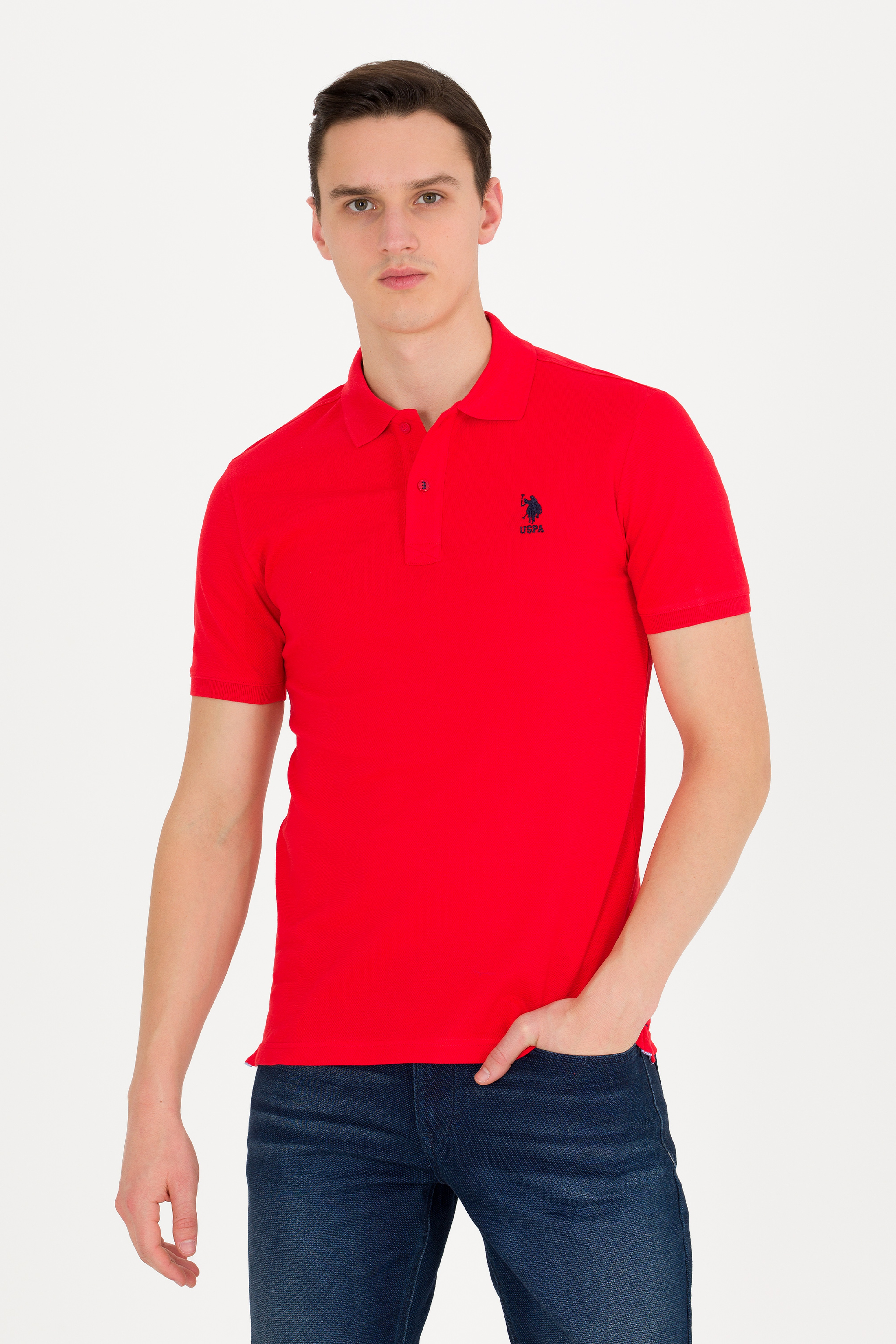 Erkek Kırmızı Basic Polo Yaka Tişört - Image 1
