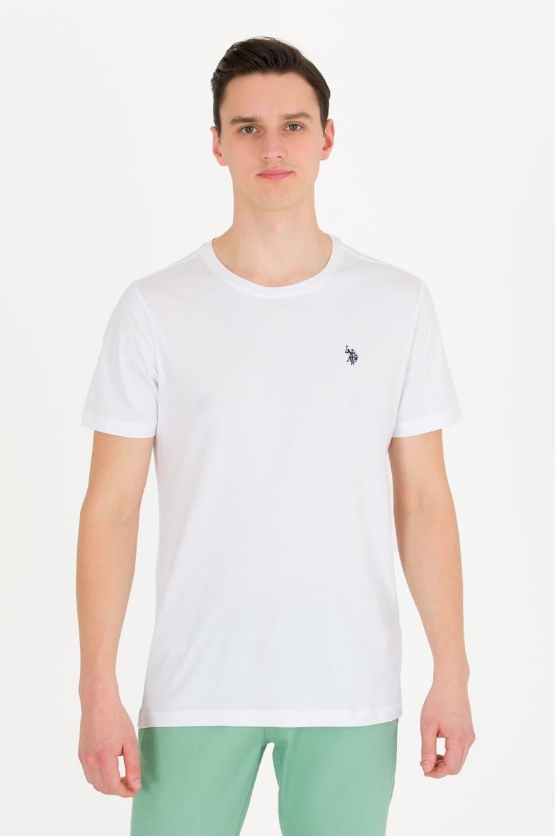 Erkek Beyaz Basic Bisiklet Yaka Tişört