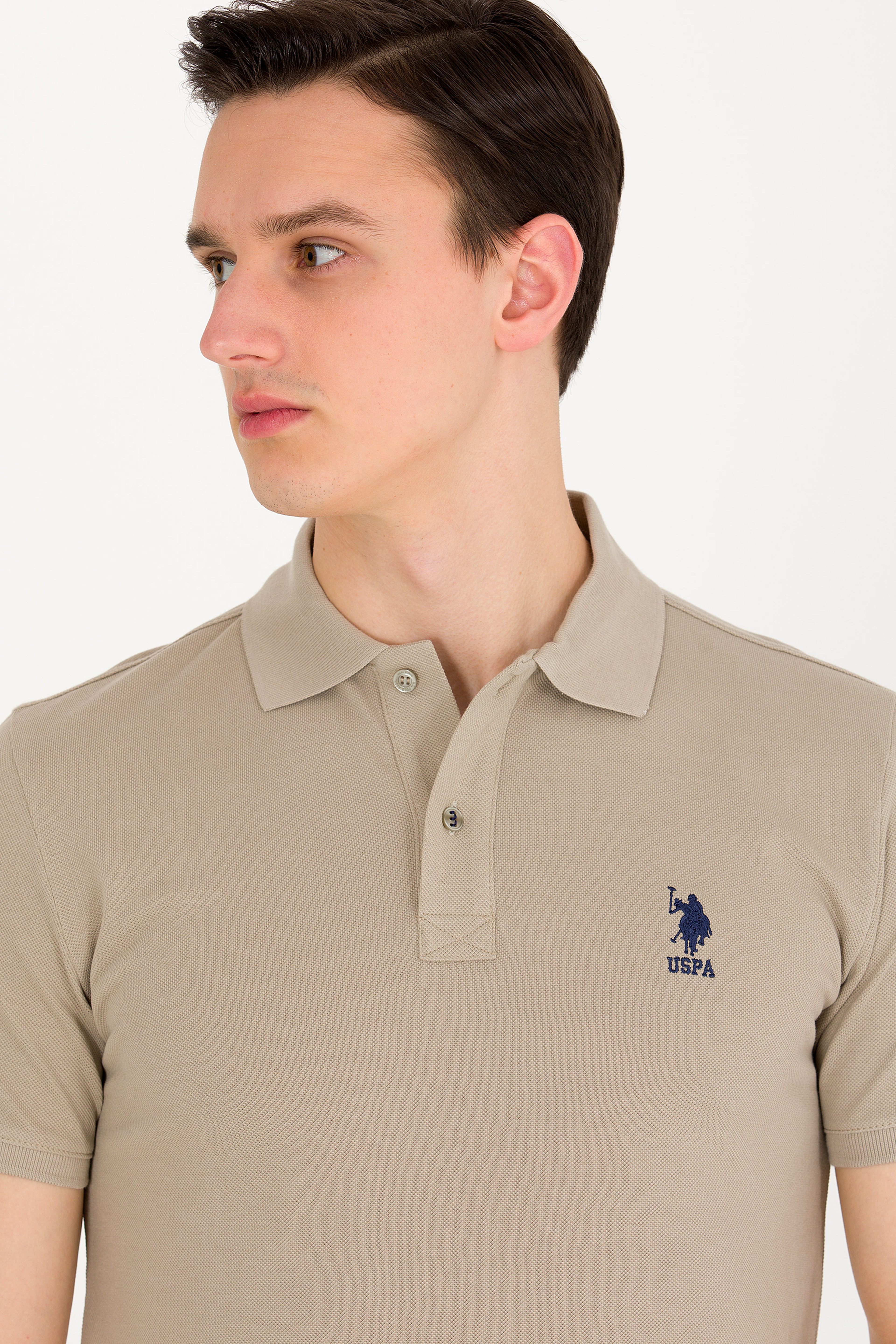 Erkek Haki Basic Polo Yaka Tişört - Image 2