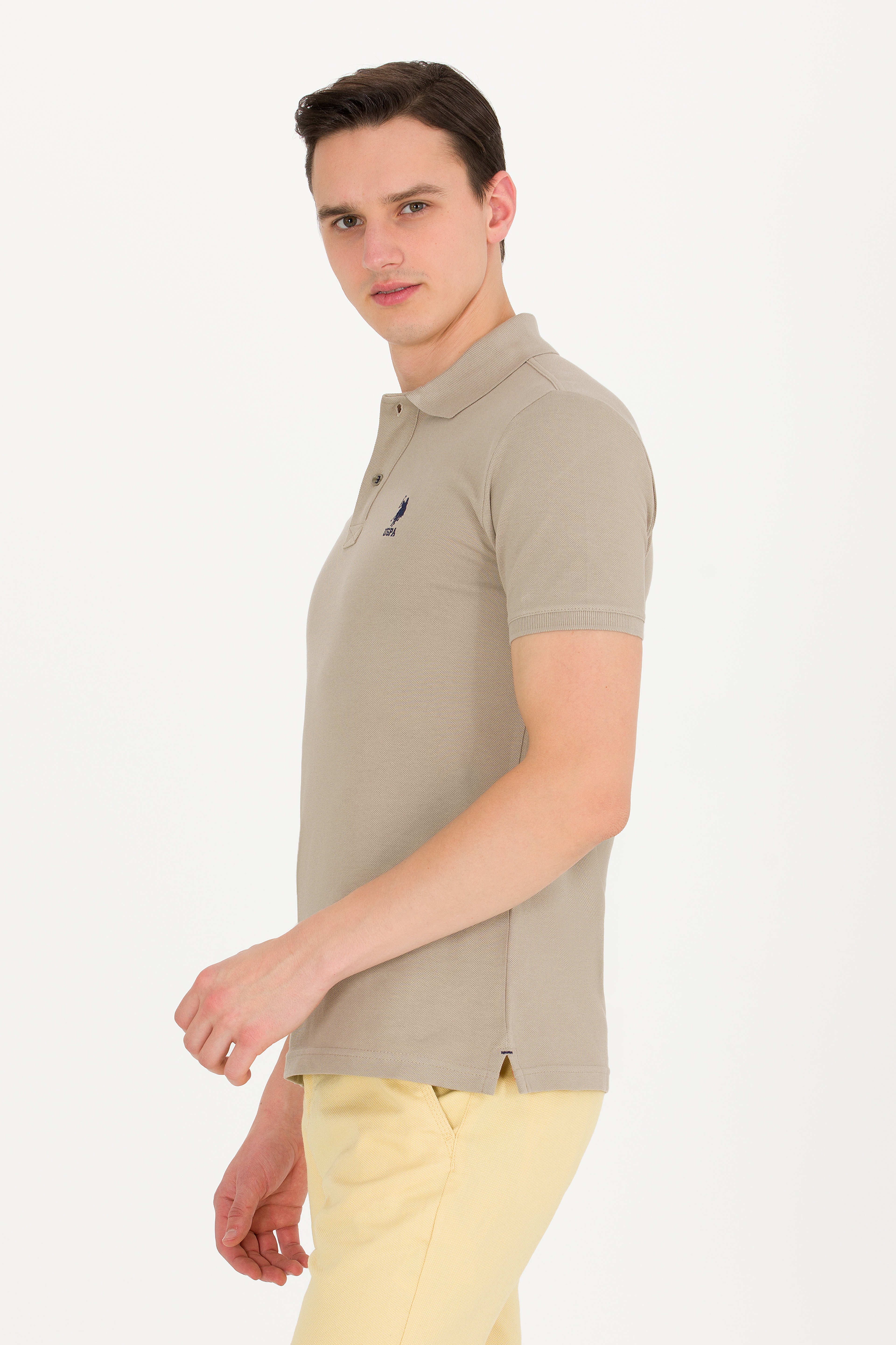 Erkek Haki Basic Polo Yaka Tişört - Image 3