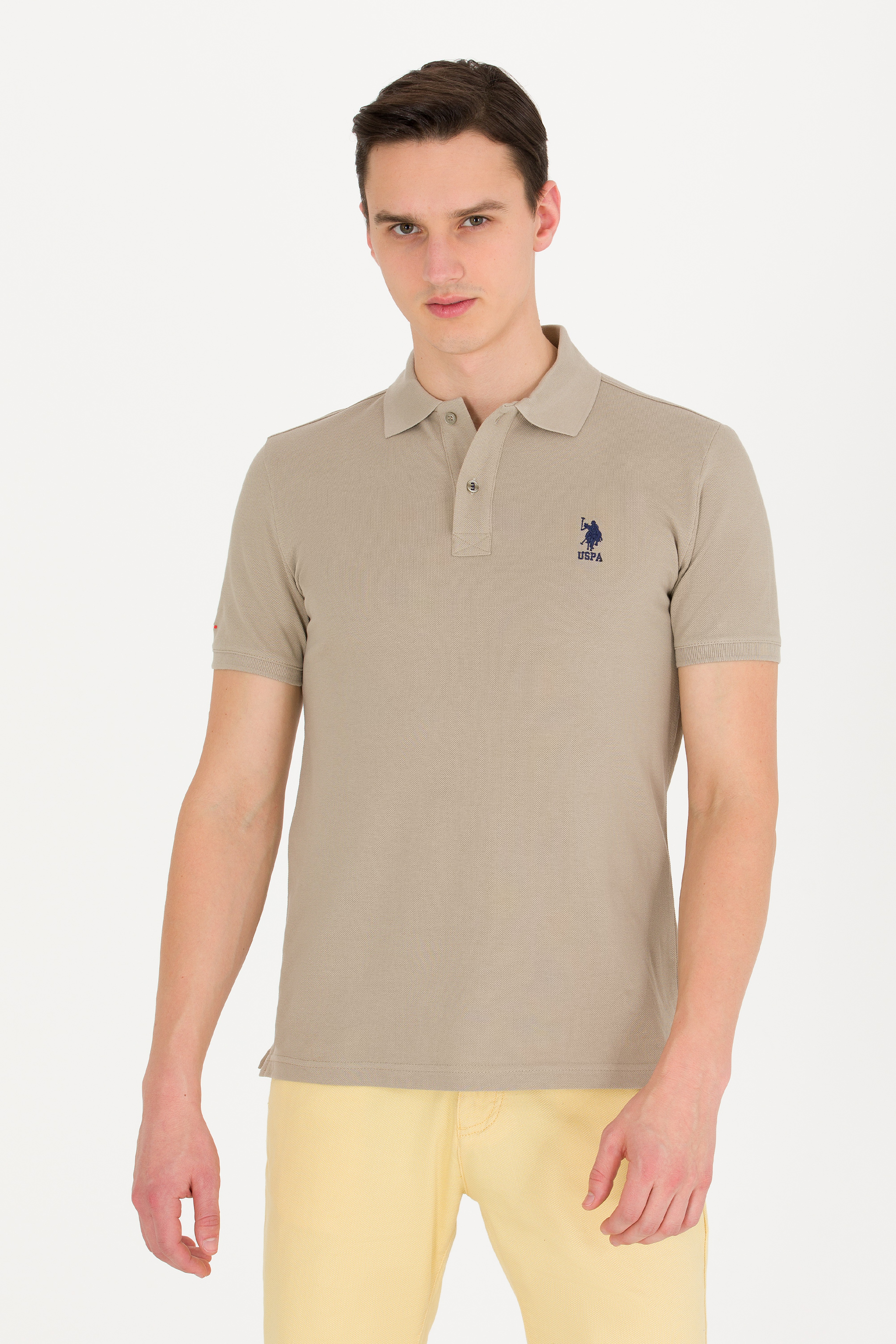 Erkek Haki Basic Polo Yaka Tişört - Image 1