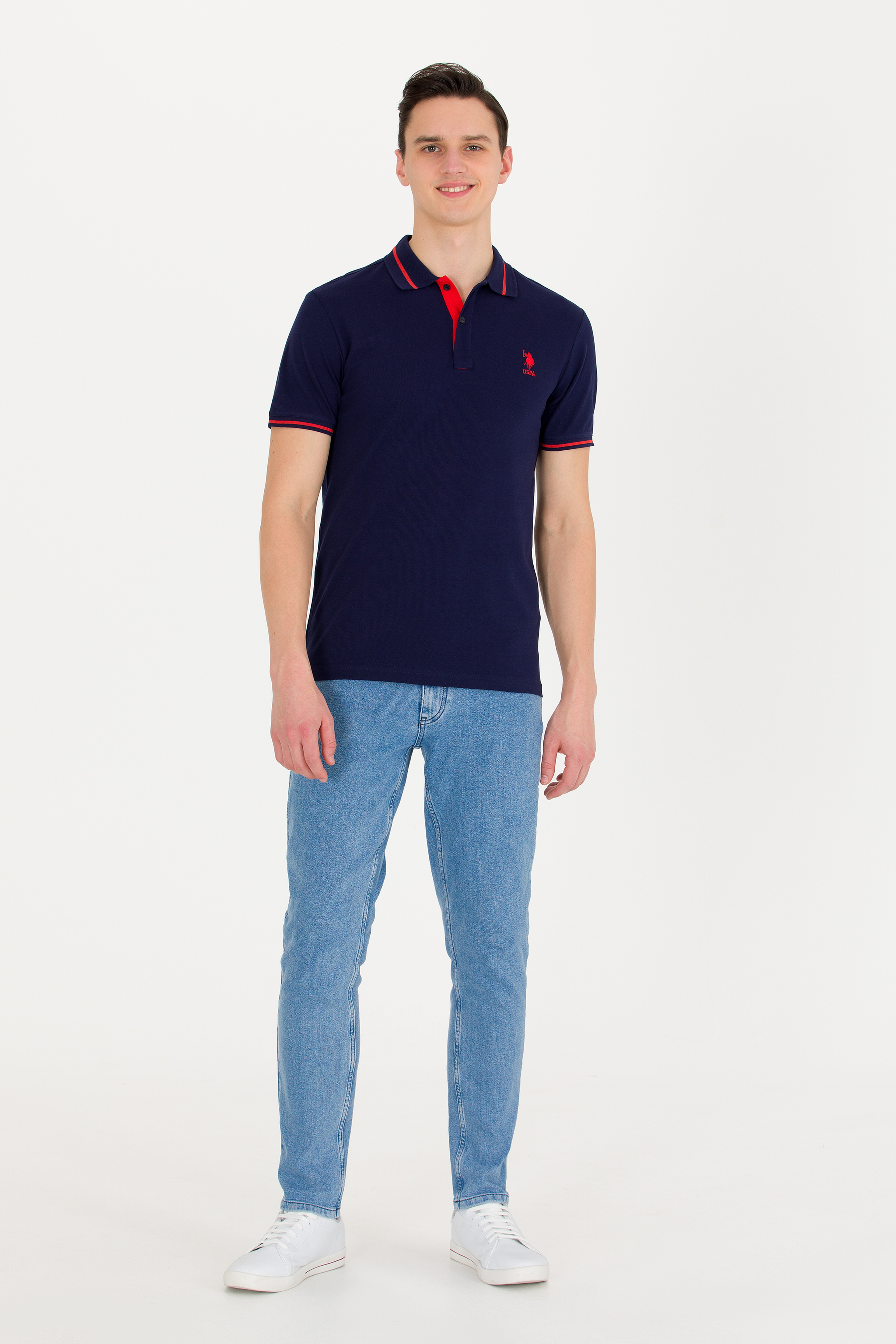 Erkek Lacivert Basic Polo Yaka Tişört - Image 4