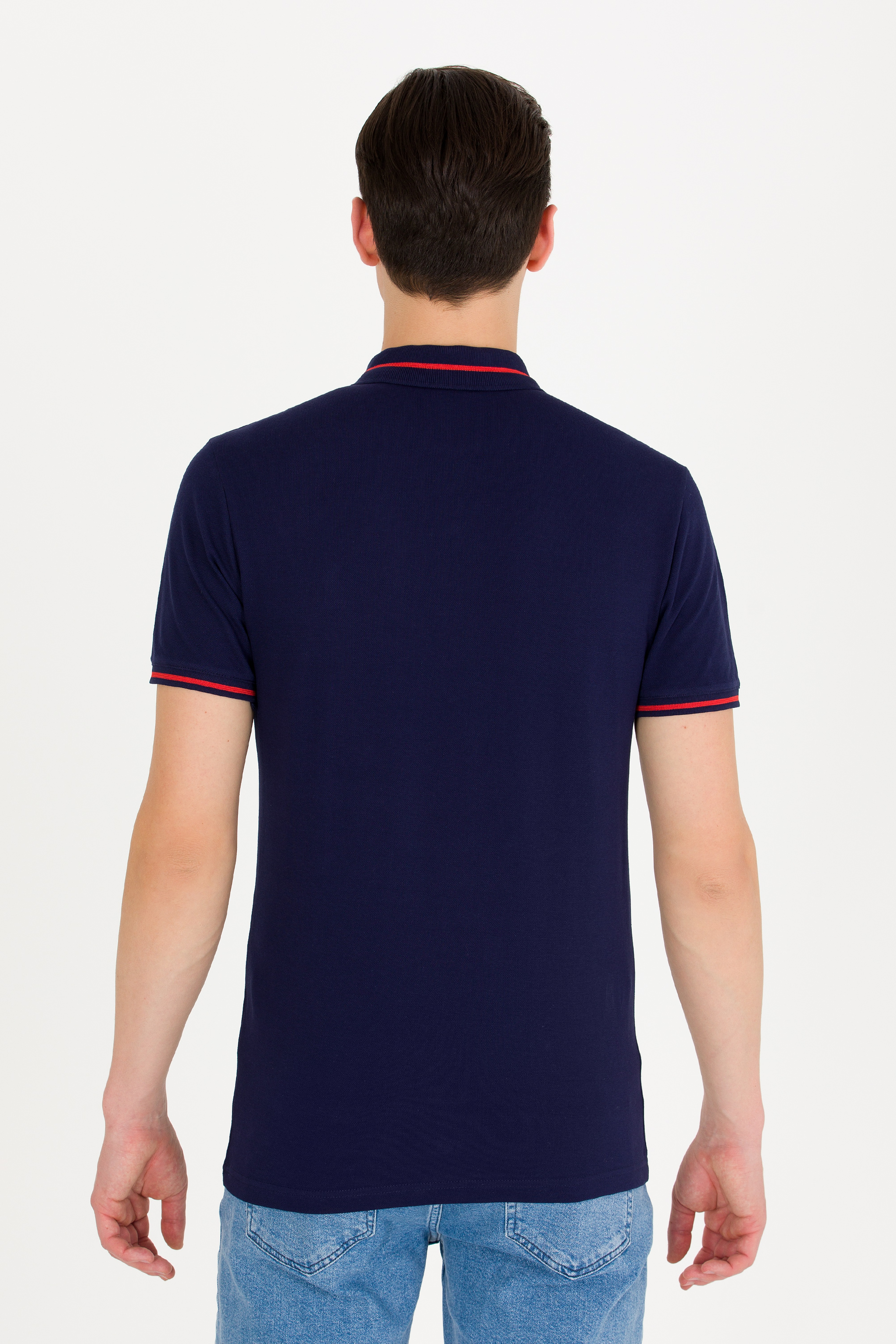 Erkek Lacivert Basic Polo Yaka Tişört - Image 5