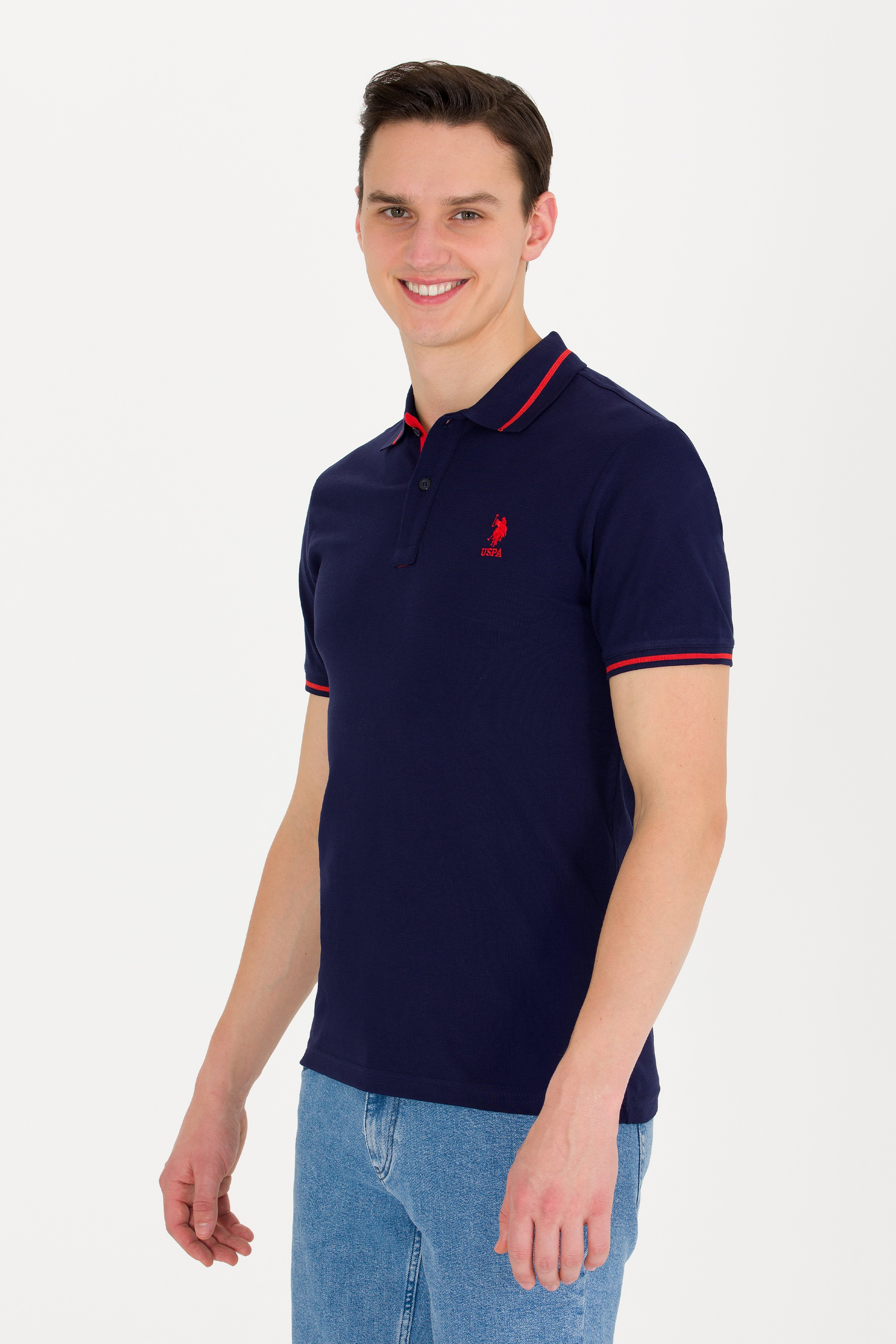 Erkek Lacivert Basic Polo Yaka Tişört - Image 3