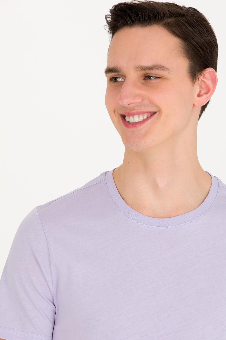 Erkek Lila Basic Bisiklet Yaka Tişört
