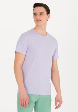 Erkek Lila Basic Bisiklet Yaka Tişört - 50264916061