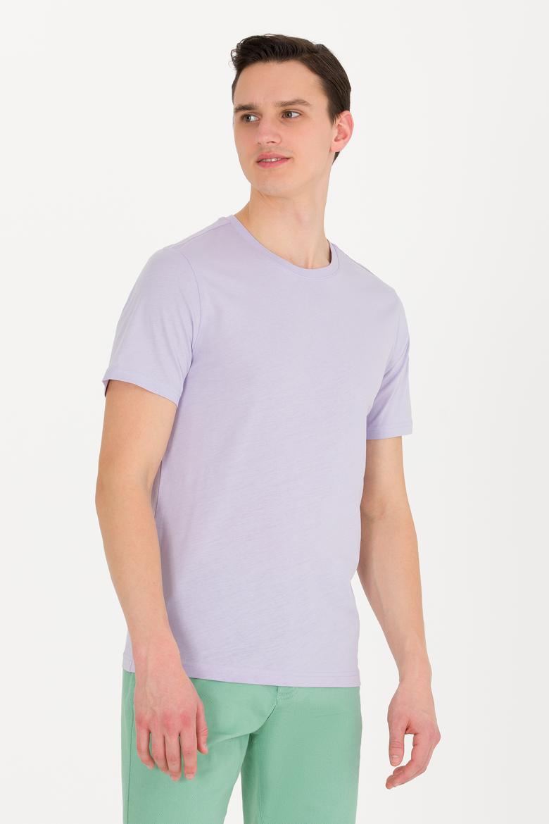 Erkek Lila Basic Bisiklet Yaka Tişört - 50264916061