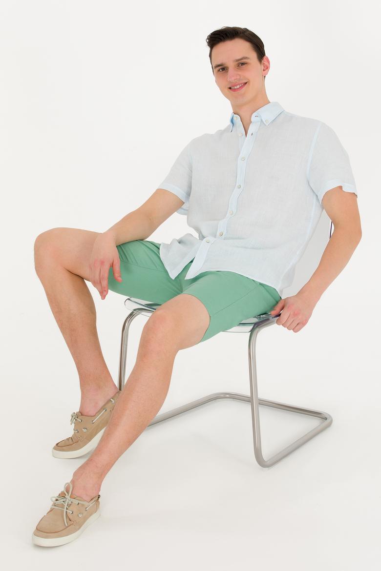 Erkek Koyu Yeşil Dokuma Şort