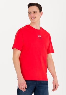 Erkek Kırmızı Comfort Bisiklet Yaka Tişört - 50267486002