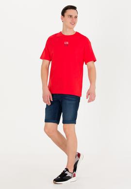 Erkek Kırmızı Comfort Bisiklet Yaka Tişört - 50267486002