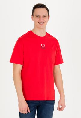 Erkek Kırmızı Comfort Bisiklet Yaka Tişört - 50267486002