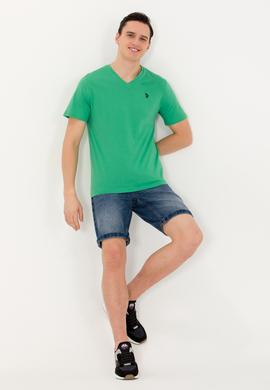 Erkek Yeşil Basic V Yaka Tişört - 50263203076