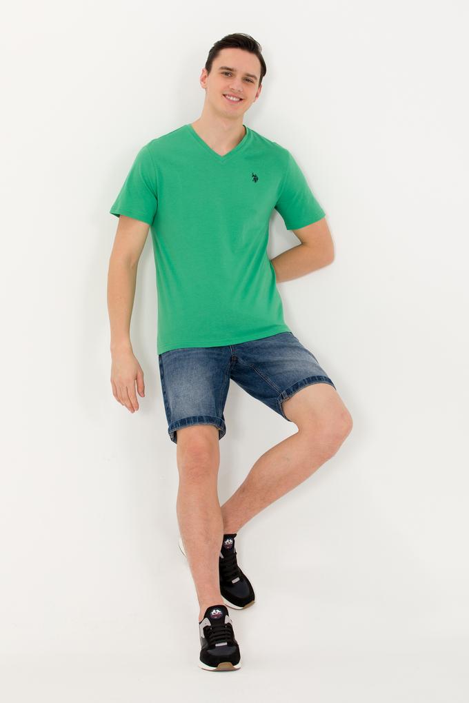Erkek Yeşil Basic V Yaka Tişört