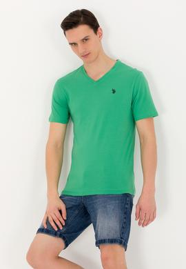 Erkek Yeşil Basic V Yaka Tişört - 50263203076