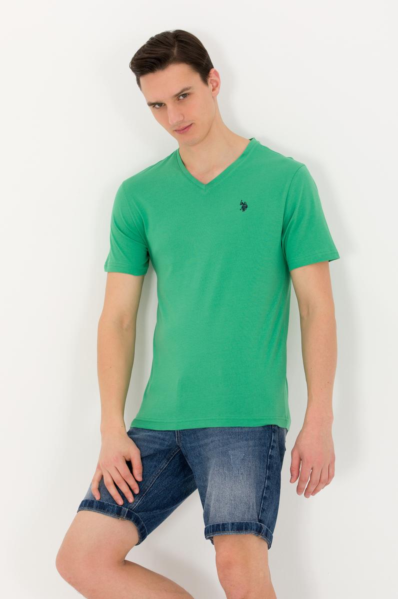 Erkek Yeşil Basic V Yaka Tişört