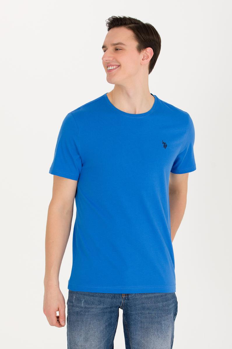 Erkek Saks Basic Bisiklet Yaka Tişört