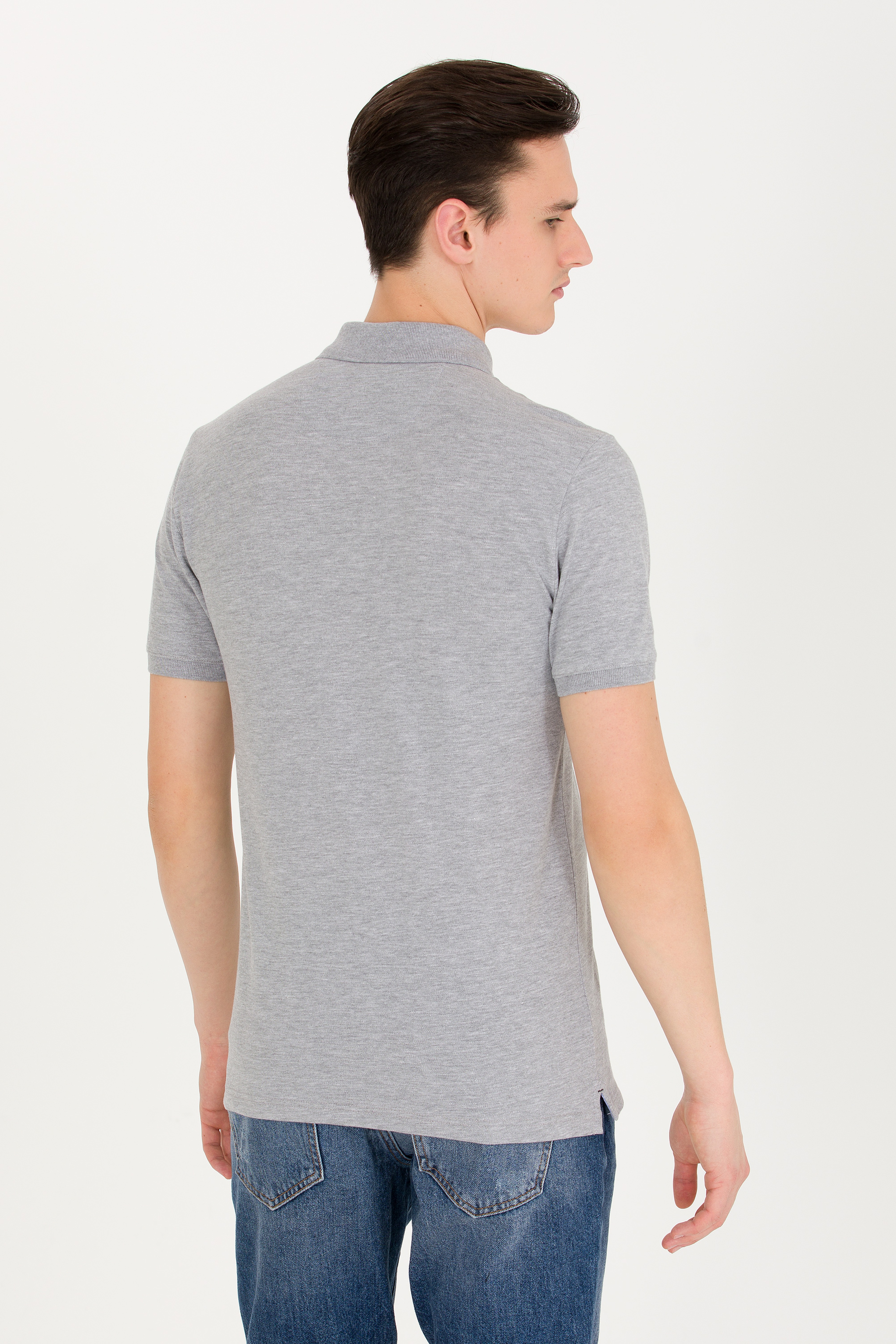 Erkek Gri Melanj Basic Polo Yaka Tişört
