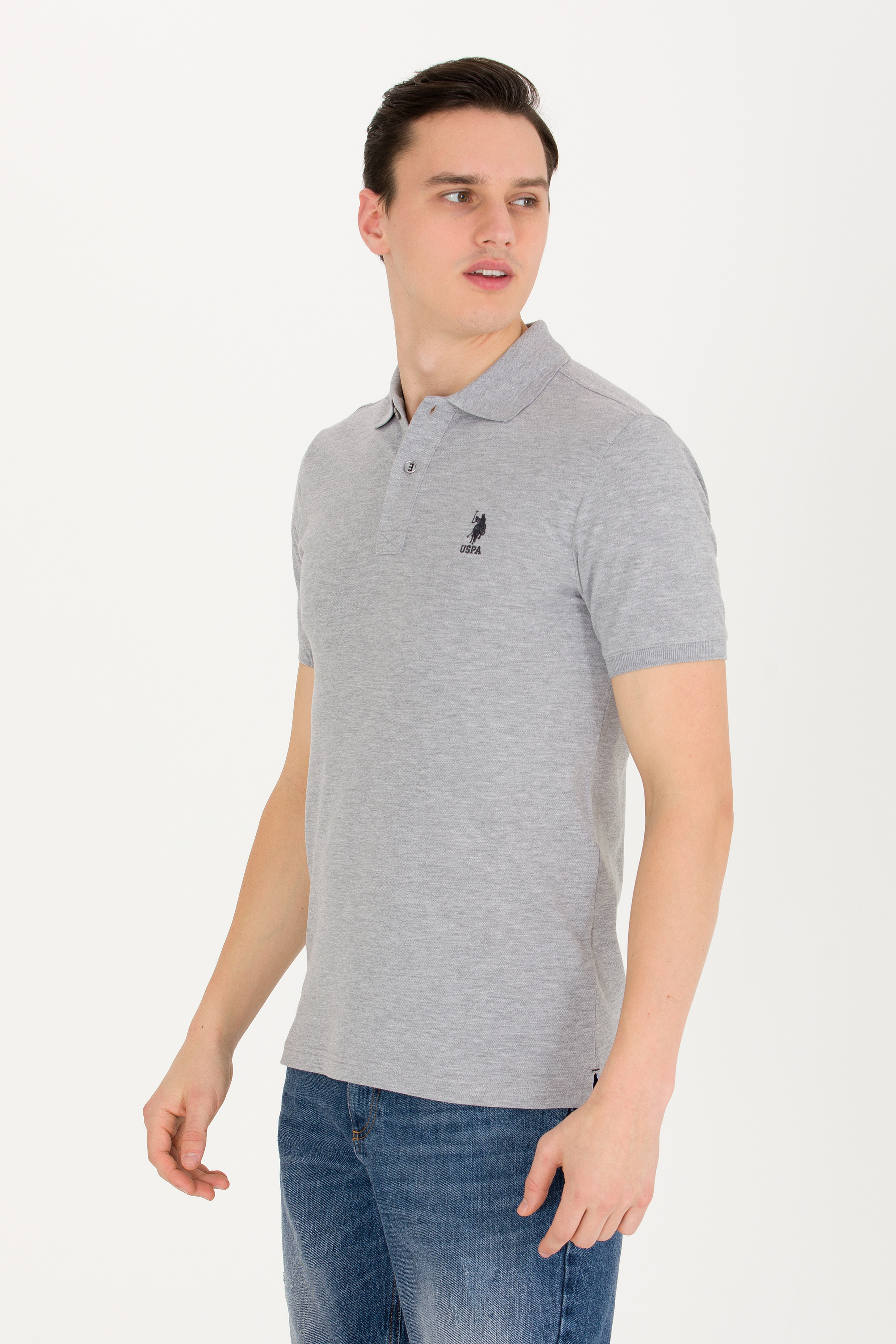 Erkek Gri Melanj Basic Polo Yaka Tişört