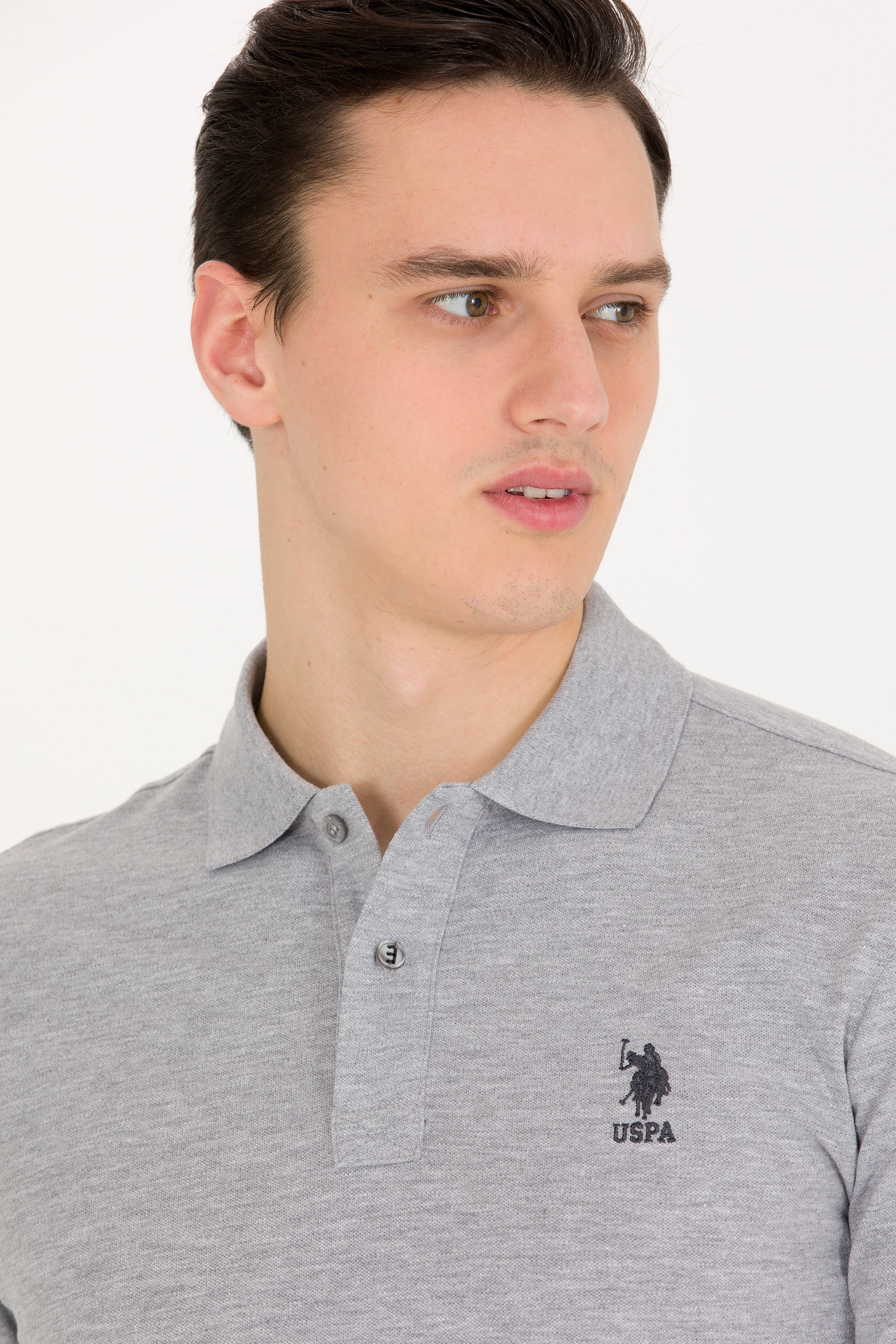 Erkek Gri Melanj Basic Polo Yaka Tişört - Image 2