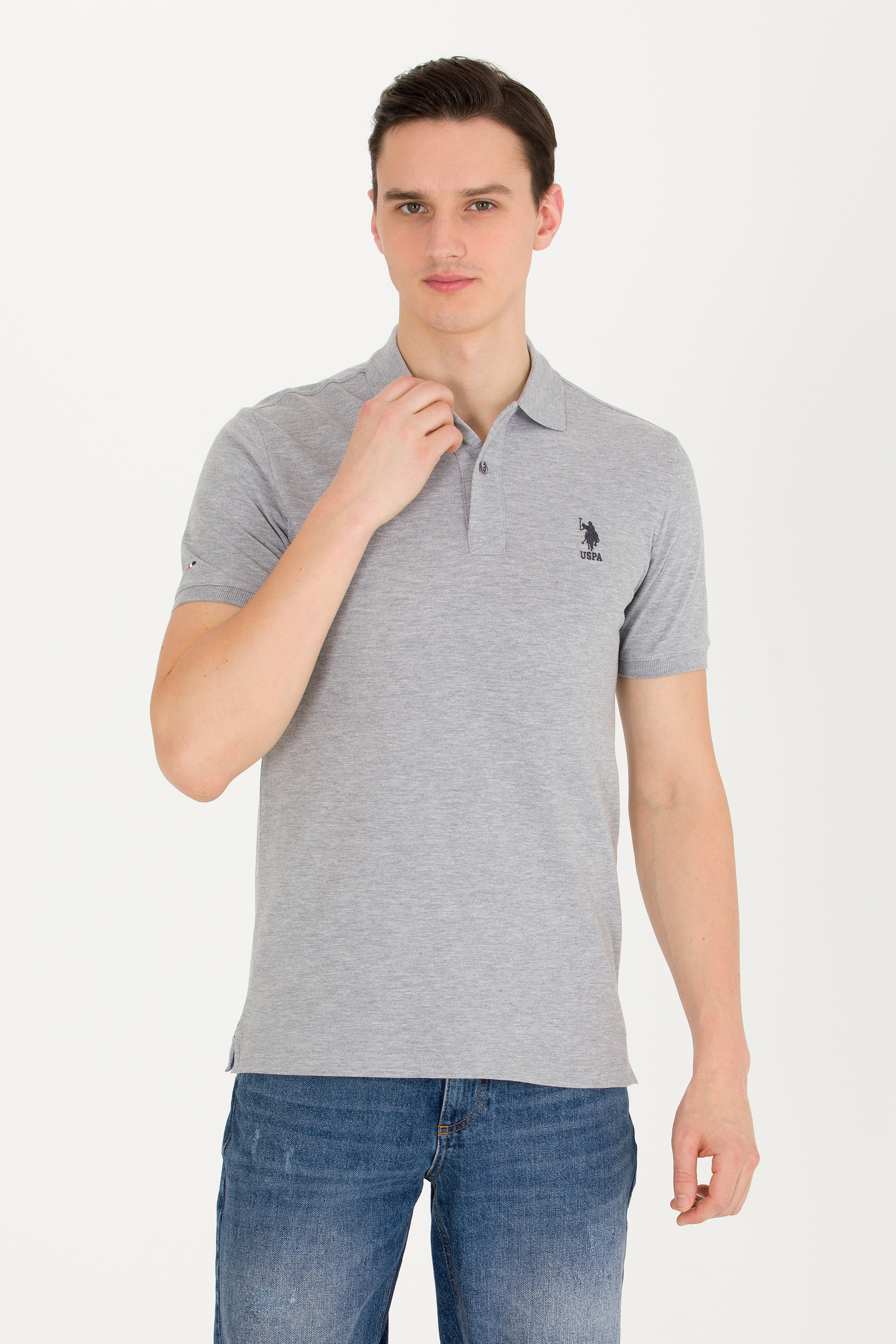Erkek Gri Melanj Basic Polo Yaka Tişört - Image 1