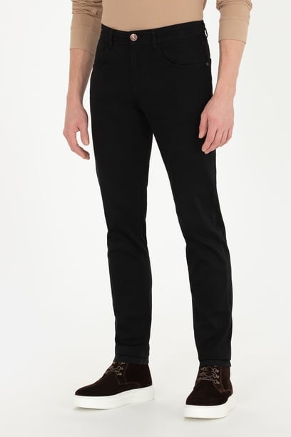 Erkek Slim Fit Siyah Kanvas Pantolon