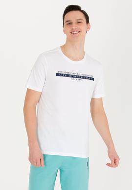 Erkek Beyaz Bisiklet Yaka Tişört - 50263284023