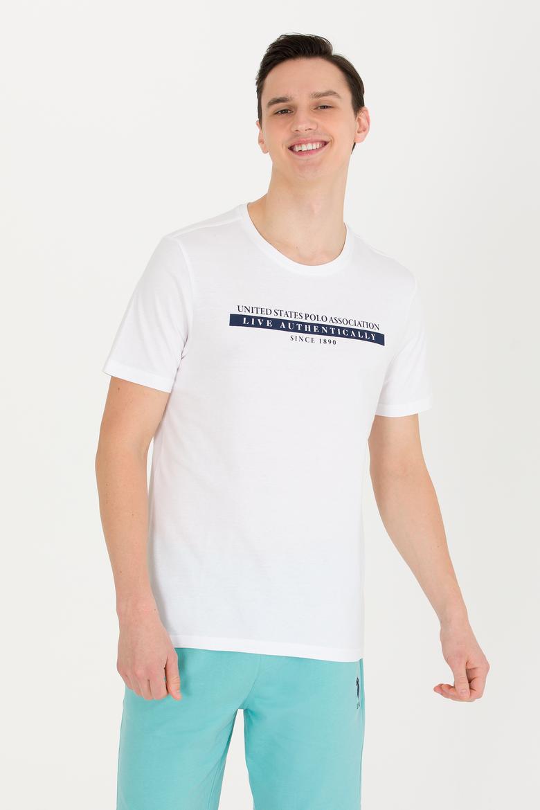 Erkek Beyaz Bisiklet Yaka Tişört - 50263284023