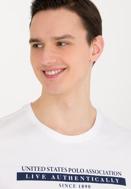 Erkek Beyaz Bisiklet Yaka Tişört - 50263284023