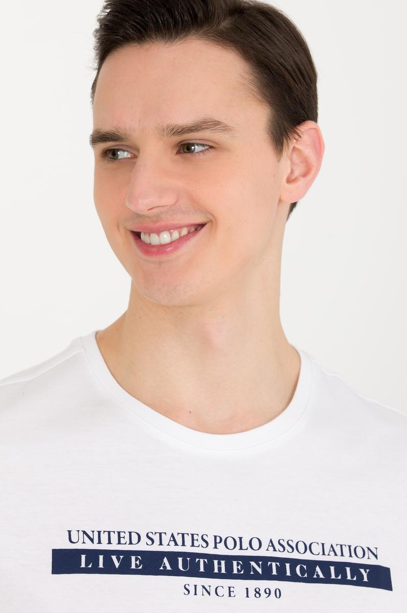 Erkek Beyaz Bisiklet Yaka Tişört