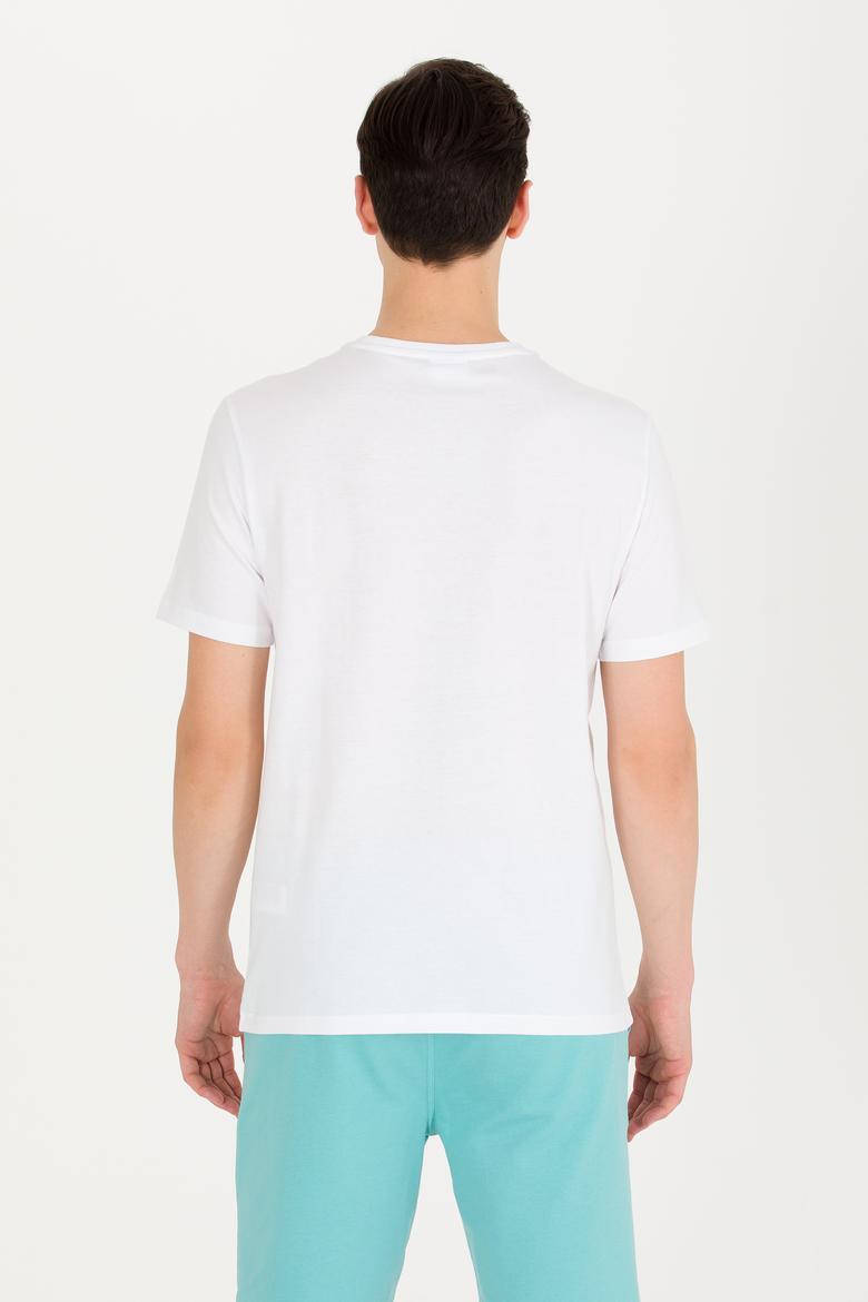 Erkek Beyaz Bisiklet Yaka Tişört - 50263284023