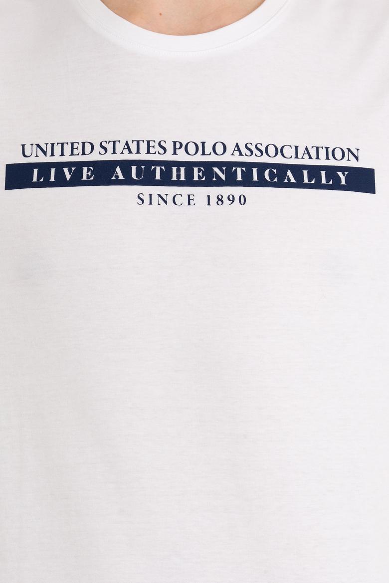 Erkek Beyaz Bisiklet Yaka Tişört - 50263284023