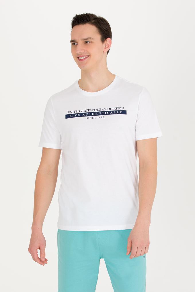 Erkek Beyaz Bisiklet Yaka Tişört