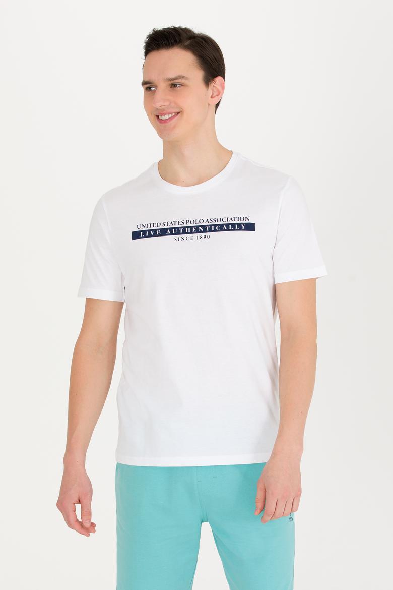 Erkek Beyaz Bisiklet Yaka Tişört