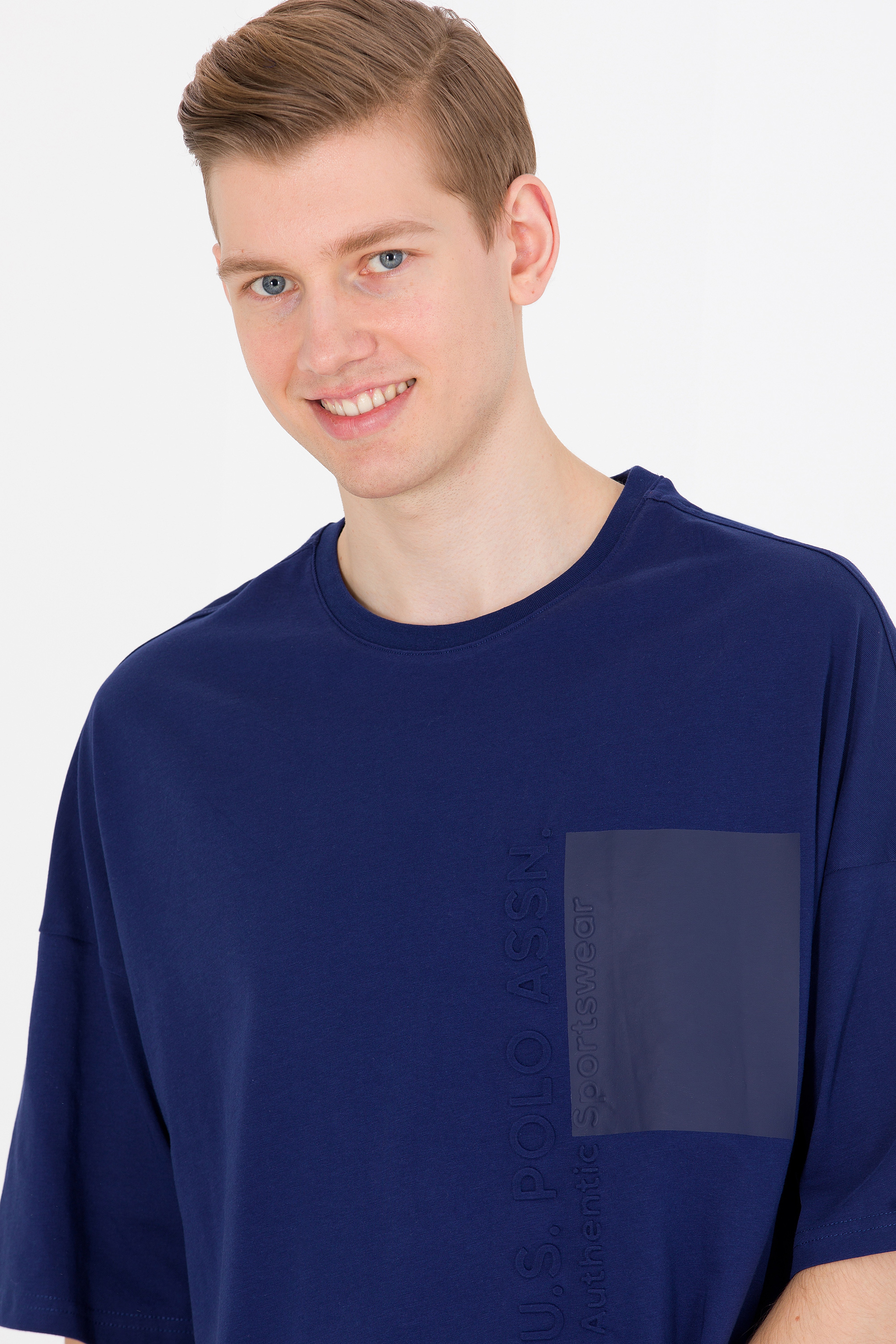 Erkek Lacivert Oversize Bisiklet Yaka Tişört - Image 3