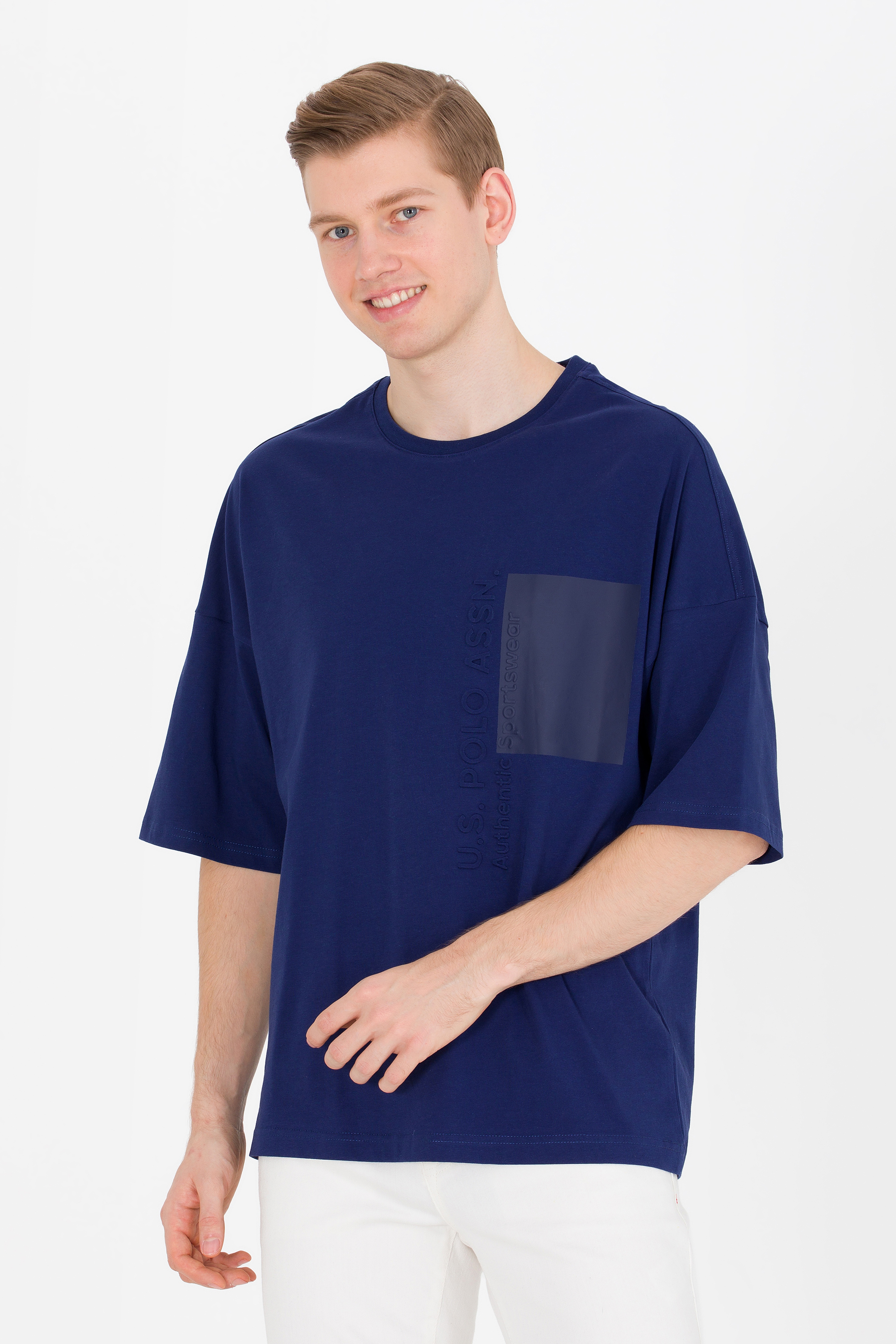 Erkek Lacivert Oversize Bisiklet Yaka Tişört - Image 2