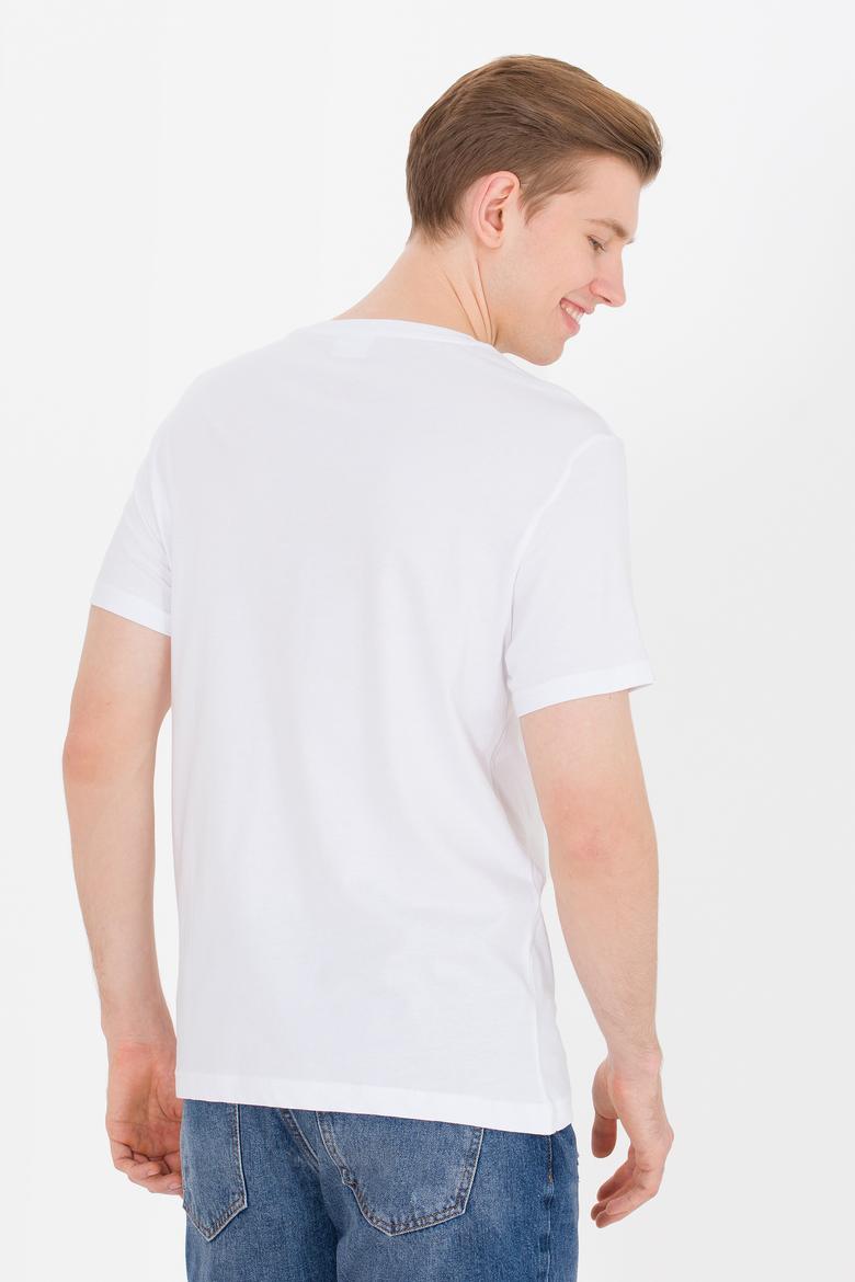 Erkek Beyaz Bisiklet Yaka Tişört - 50263323027