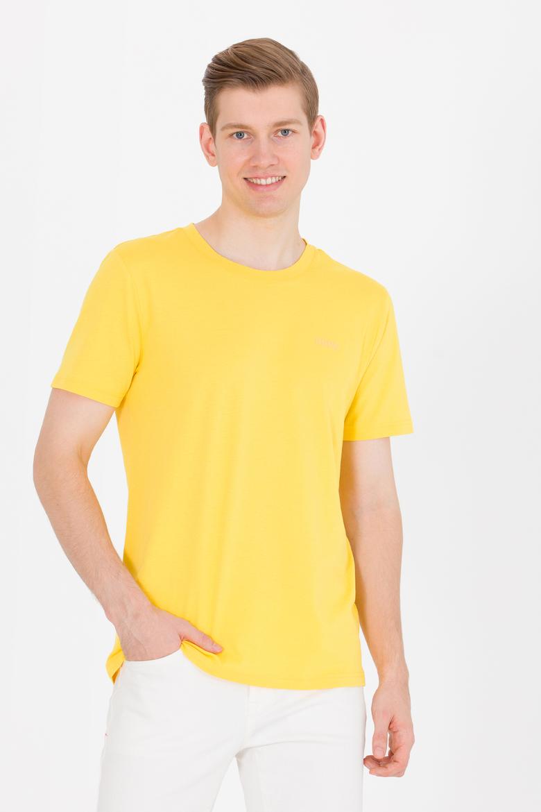 Erkek Koyu Sarı Basic Bisiklet Yaka Tişört - 50264918178