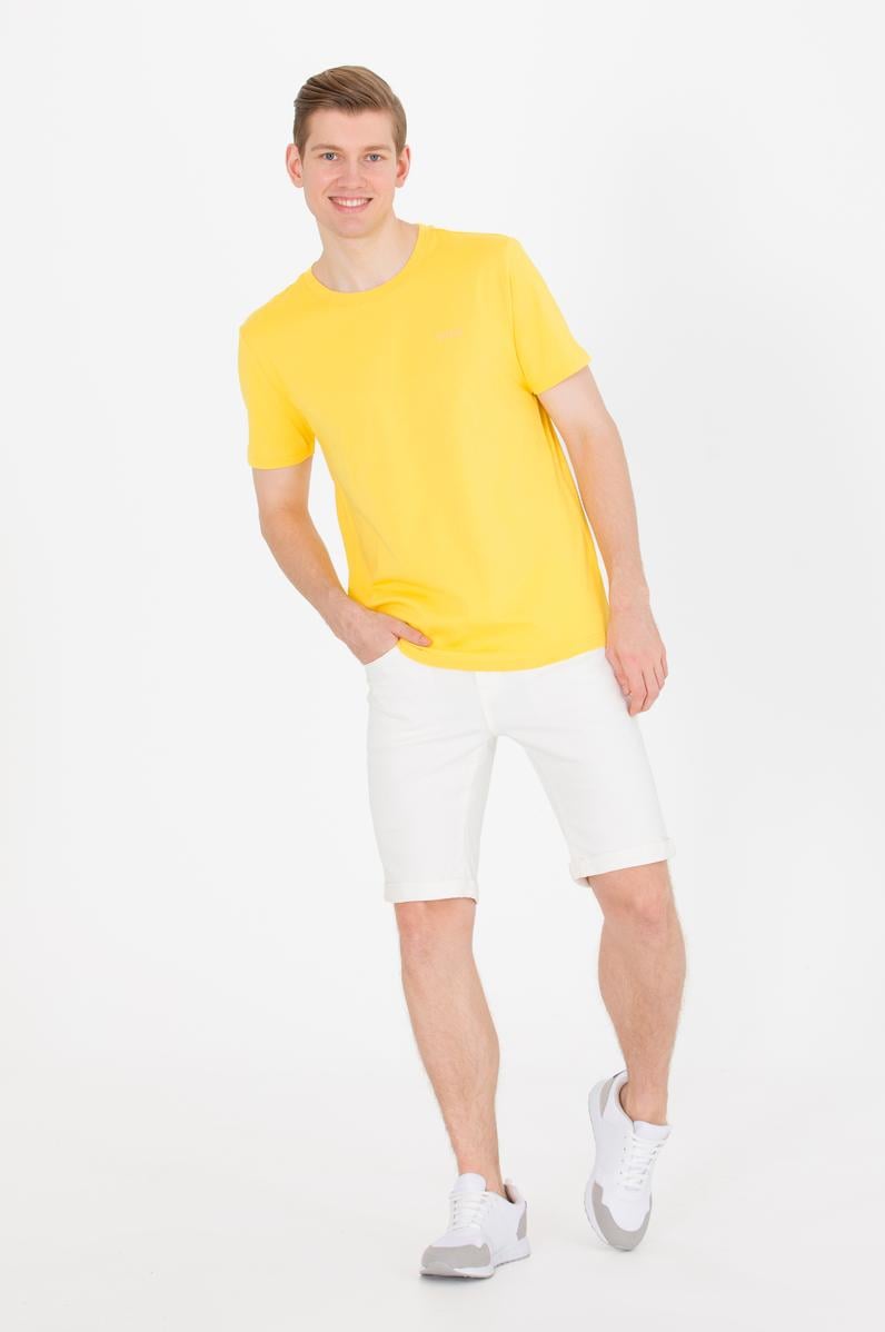 Erkek Koyu Sarı Basic Bisiklet Yaka Tişört